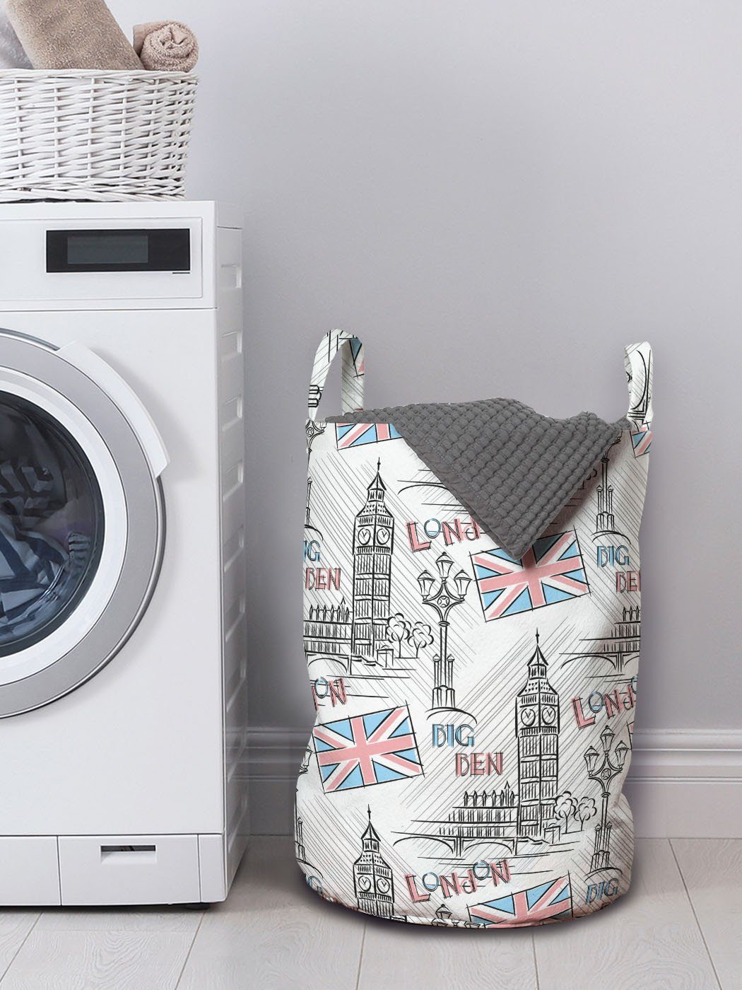 Kordelzugverschluss Wäschekorb London Berühmte Sketchy Big für mit Wäschesäckchen Waschsalons, Griffen Ben Abakuhaus