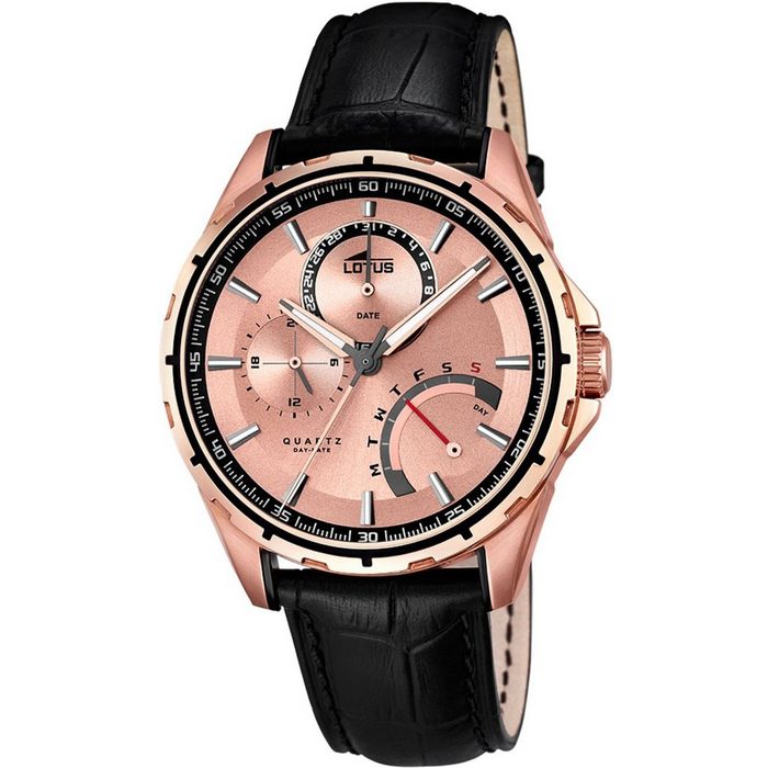 Lotus Multifunktionsuhr Lotus Herren Uhr Fashion L18209/1 Leder (Armbanduhr) Herren Armbanduhr rund groß (ca. 43mm) Lederarmband schwarz