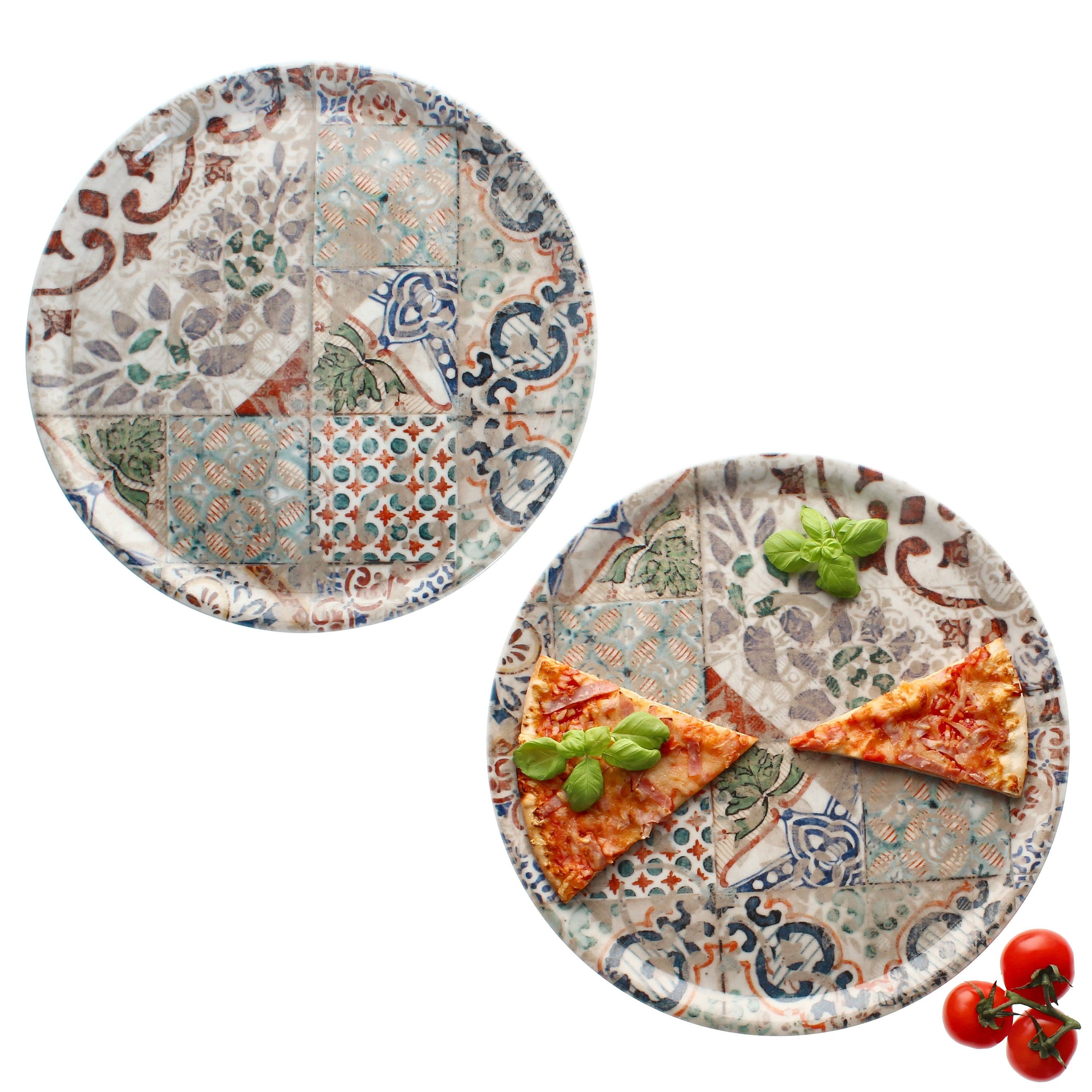 MamboCat Pizzateller 2x Pizzateller Alcazar Ø33cm 2 Personen XL-Teller Fliesenoptik Platte