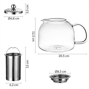 monzana Teekanne, Glas mit Siebeinsatz 1,5 L Teebereiter Glaskanne Edelstahl Sieb