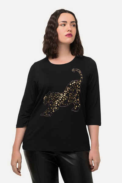 Ulla Popken Rundhalsshirt Shirt Leopard Classic Rundhals 3/4-Arm