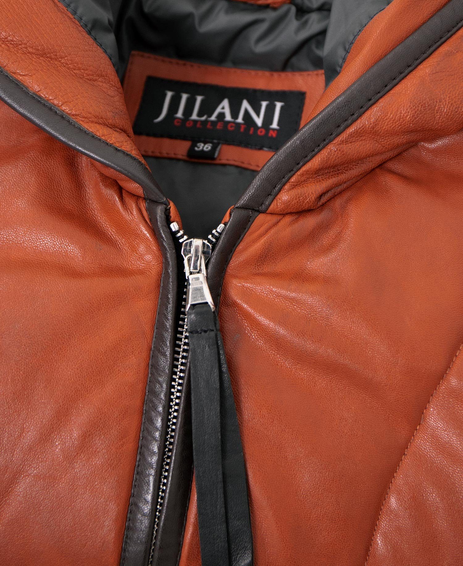 Damen Jilani orange-grau Lederjacke Steppjacke Tisa Lederjacke Echtleder Lammnappa