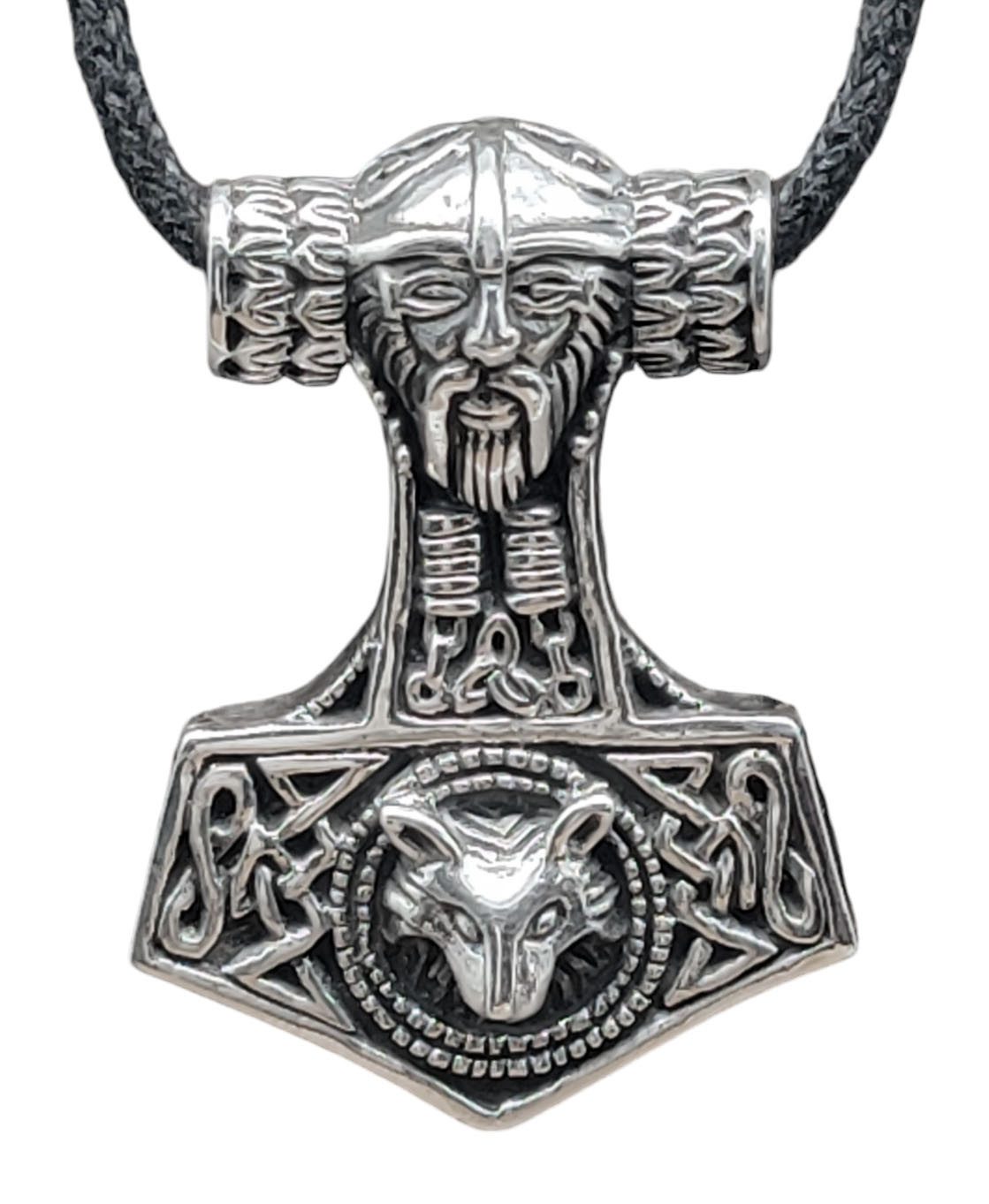 Kettenanhänger Thorshammer Silber 925 Odin Wolf Kopf Anhänger Thor Thorhammer