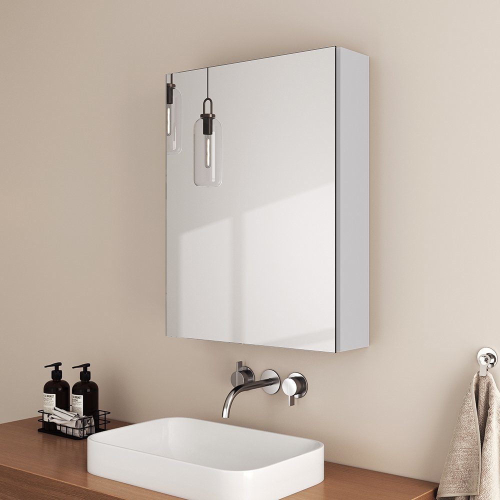 EMKE Spiegelschrank 50x65 cm Spiegelschränke Badezimmer Spiegelschrank mit Spiegel Badschrank Doppelseitiger Spiegel und höhenverstellbaren Glasablage Weiß