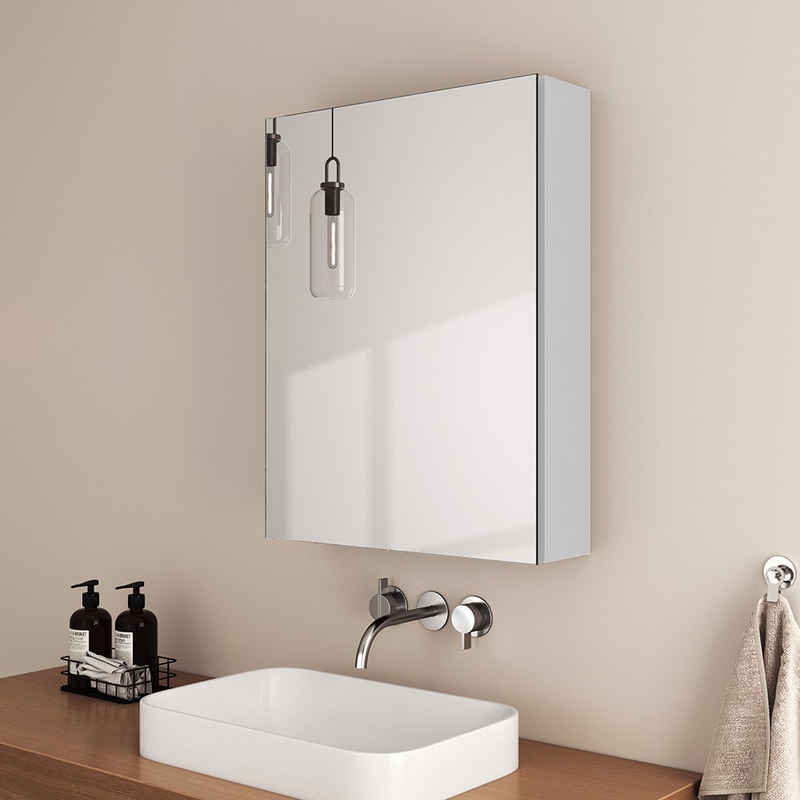 EMKE Spiegelschrank 50x65 cm Spiegelschränke Badezimmer Spiegelschrank mit Spiegel Badschrank Doppelseitiger Spiegel und höhenverstellbaren Glasablage