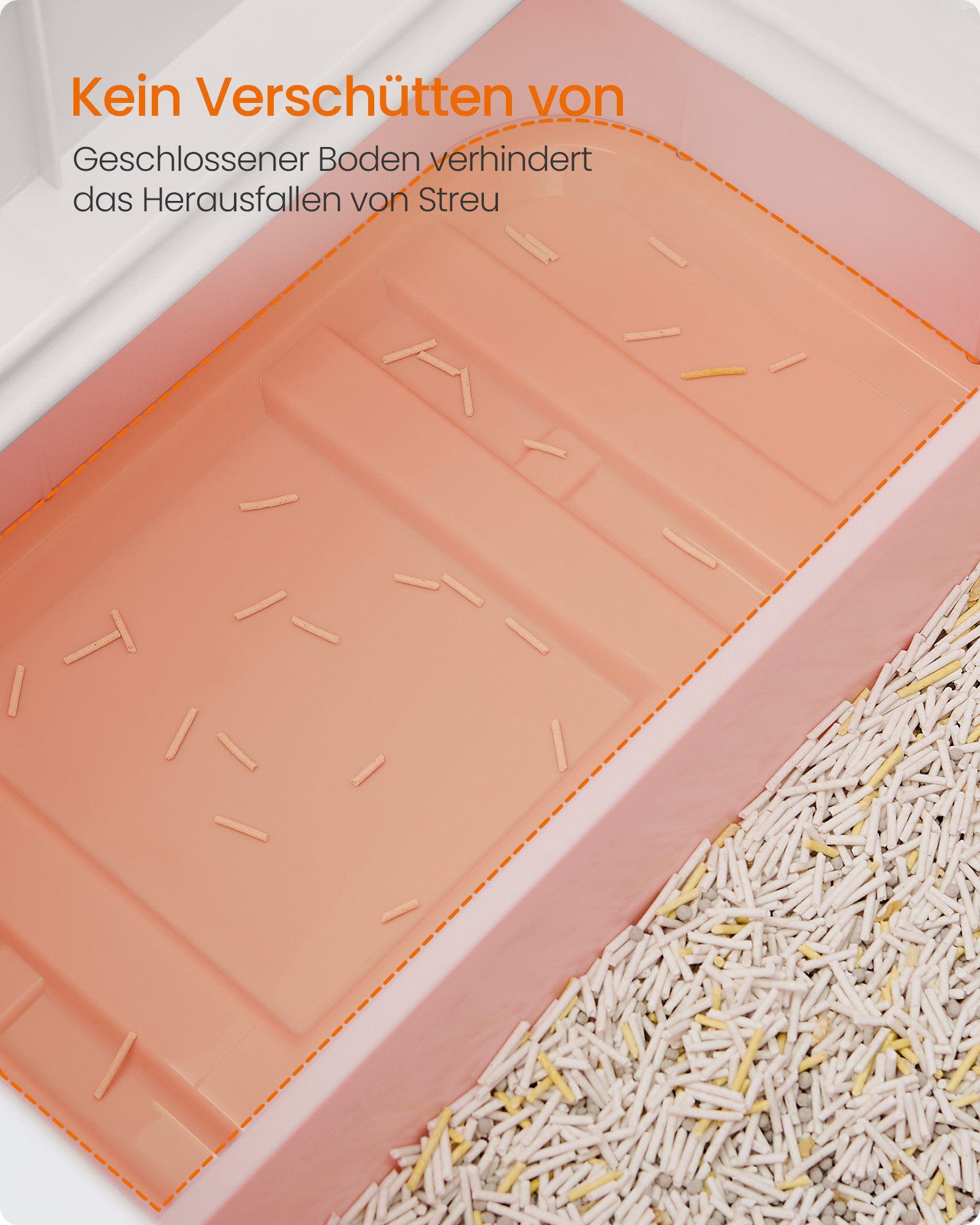 FEANDREA Katzentoilette mit Deckel, mit Tablett, Schaufel und Bürste, Auslaufsicherer Boden, für Katzen bis 15 kg, 1er/2er Set