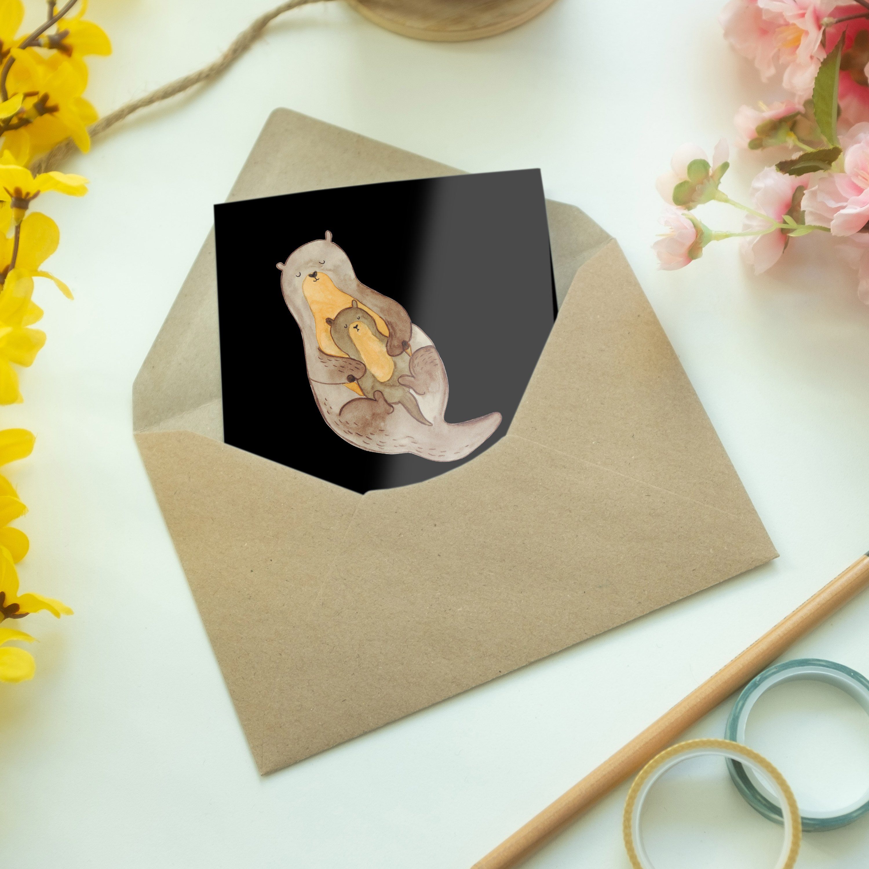 Mr. & Mrs. Panda - - Hochzeitskarte Kind Otter Mama, Geschenk, Grußkarte Schwarz mit Fischotter
