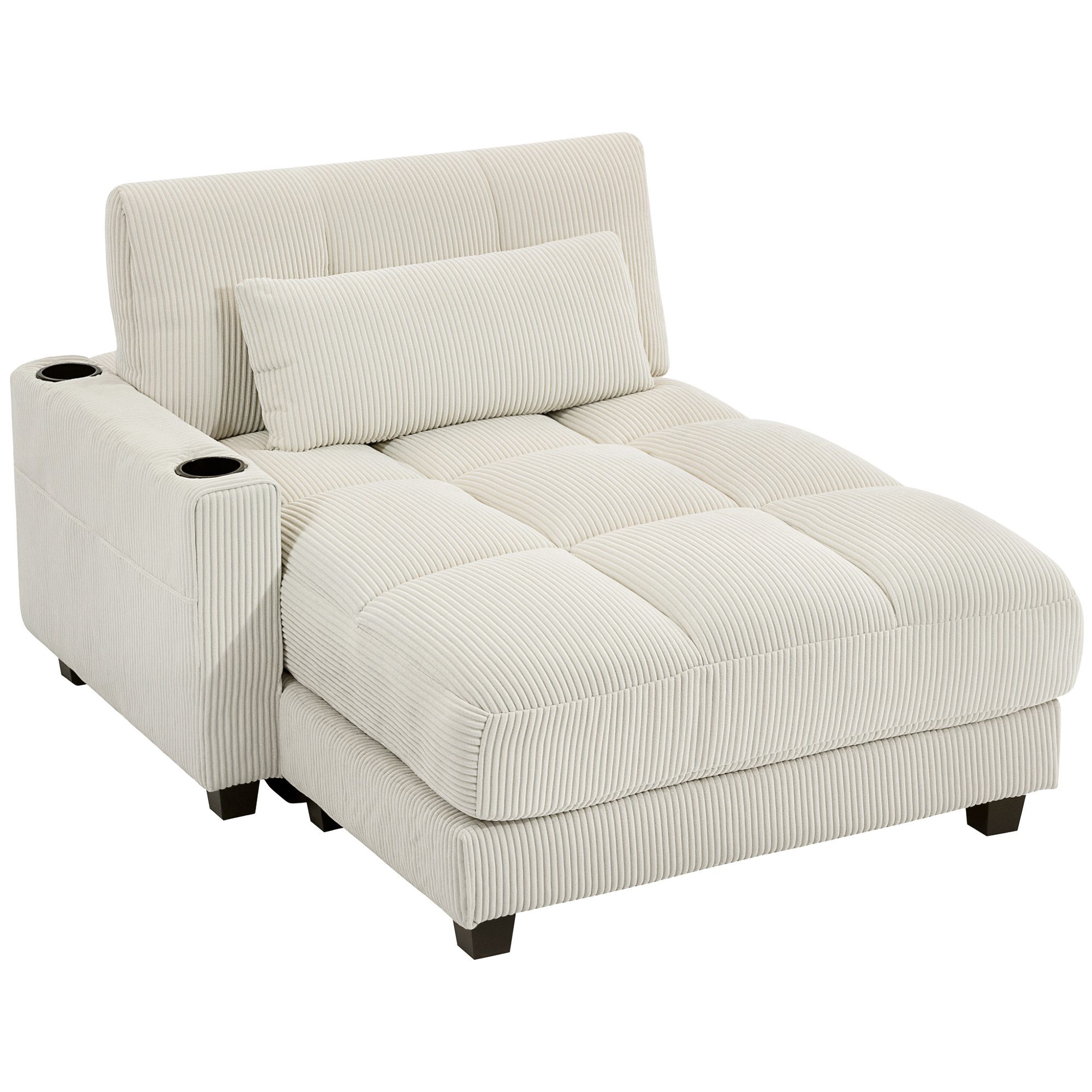 HOMCOM Schlafsofa Chaiselongue 2 Sitzer, Cord-Optik, Links/Rechts Armlehne, Sofa mit Schlaffunktion 1 Teile, für Wohnzimmer, Schlafzimmer, Cremeweiß