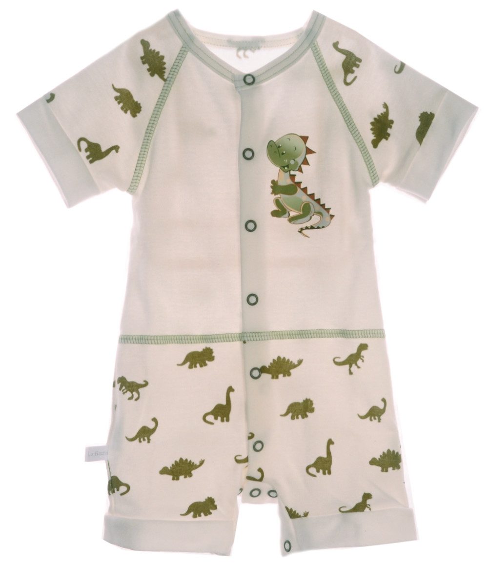 Shorty Baby Spieler kurzer Strampler Romper in Creme mit Dino-Aufdruck