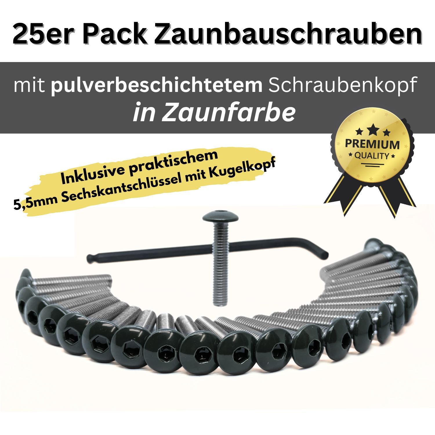 ZAUNIVERSUM Doppelstabmattenzaun Zaunbauschraube in Zaunfarbe 25x RAL 7016 Anthrazitgrau, (25 Stück, Inkl. Kugelkopf Sechskantschlüssel), Anthrazit RAL7016 oder Grün RAL6005