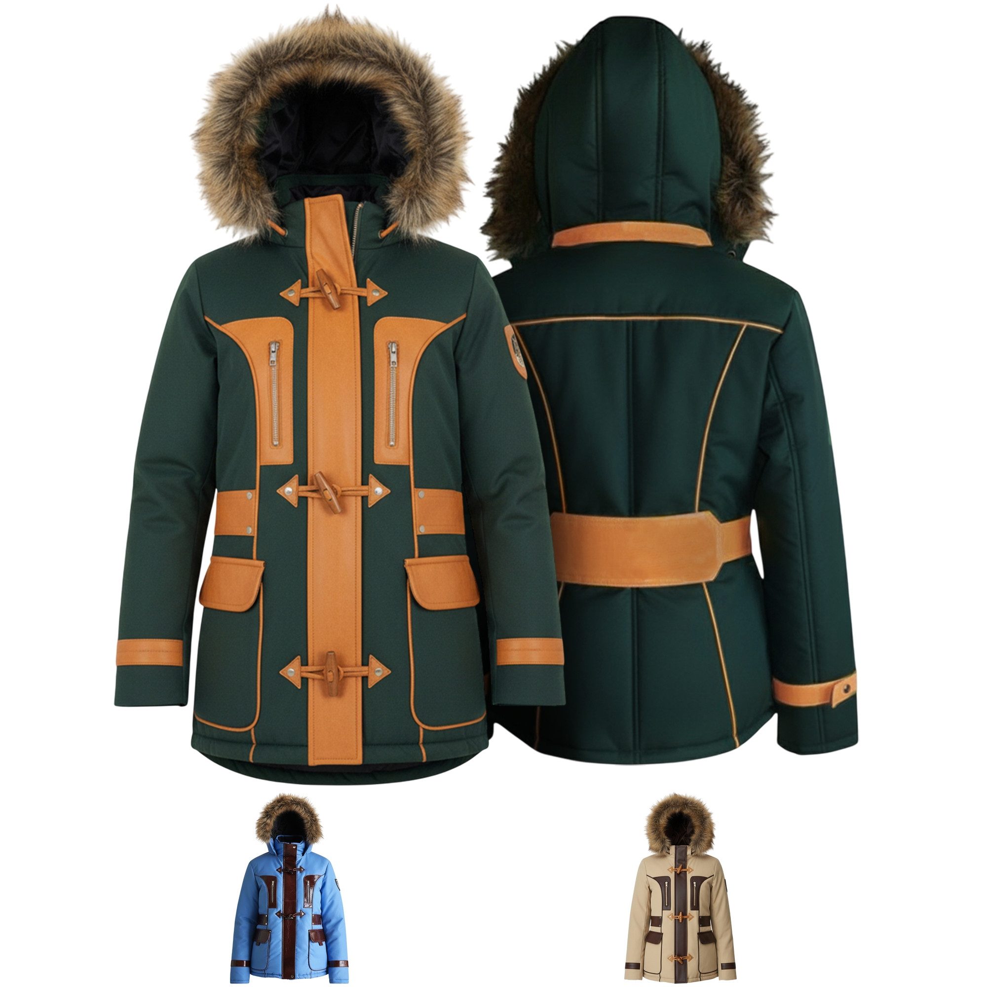 German Wear Lederjacke Trend 425H Damenjacke Winterjacke aufgenähten Lederstreifen webpelz