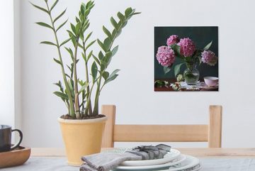 OneMillionCanvasses® Leinwandbild Vase mit Hortensien, (1 St), Leinwand Bilder für Wohnzimmer Schlafzimmer