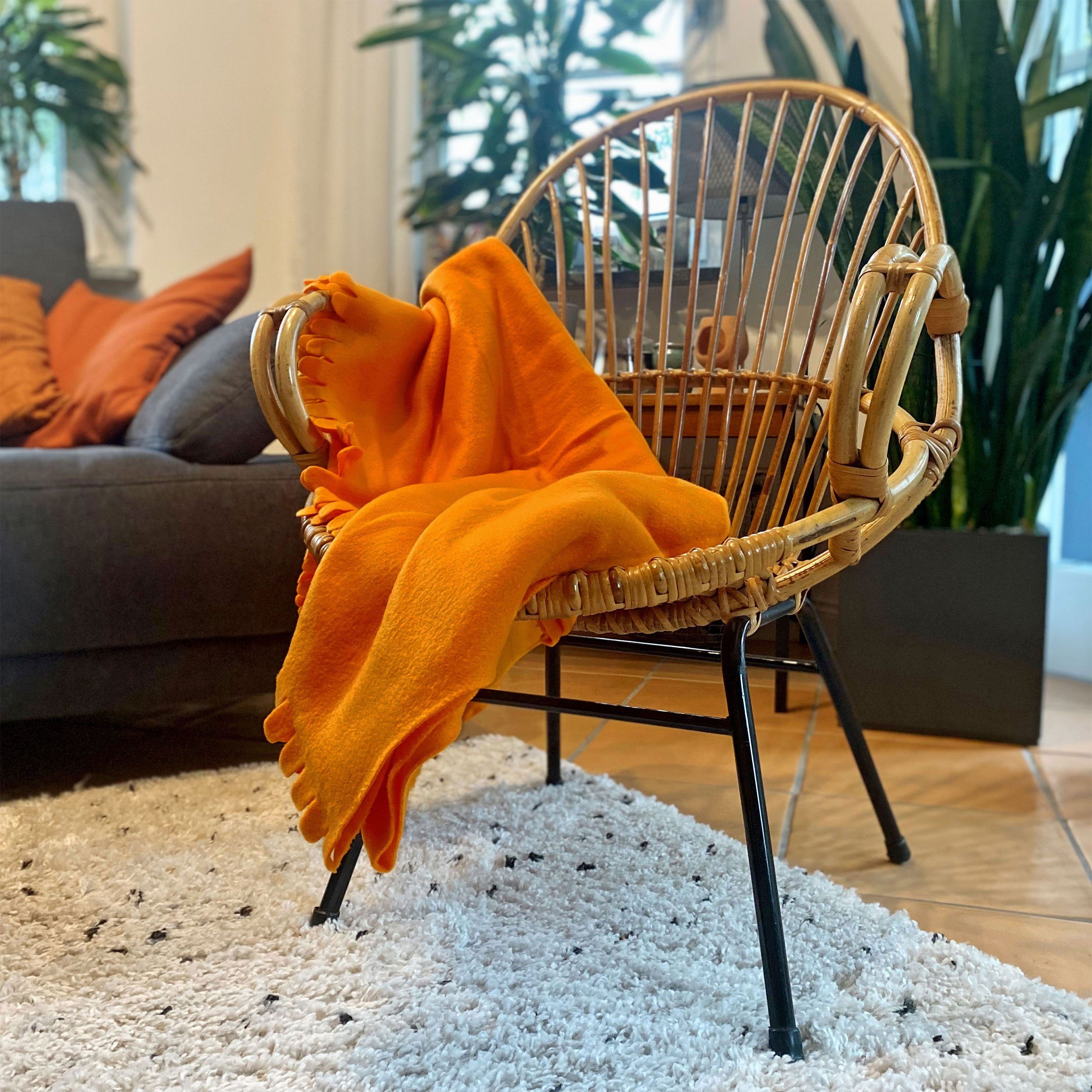 Wohndecke, ZOLLNER, stylische in vielen Polyester, 170 verfügbar, Farben verfügbar 130 x cm, Wellenkante, In vielen 100% orange Farben