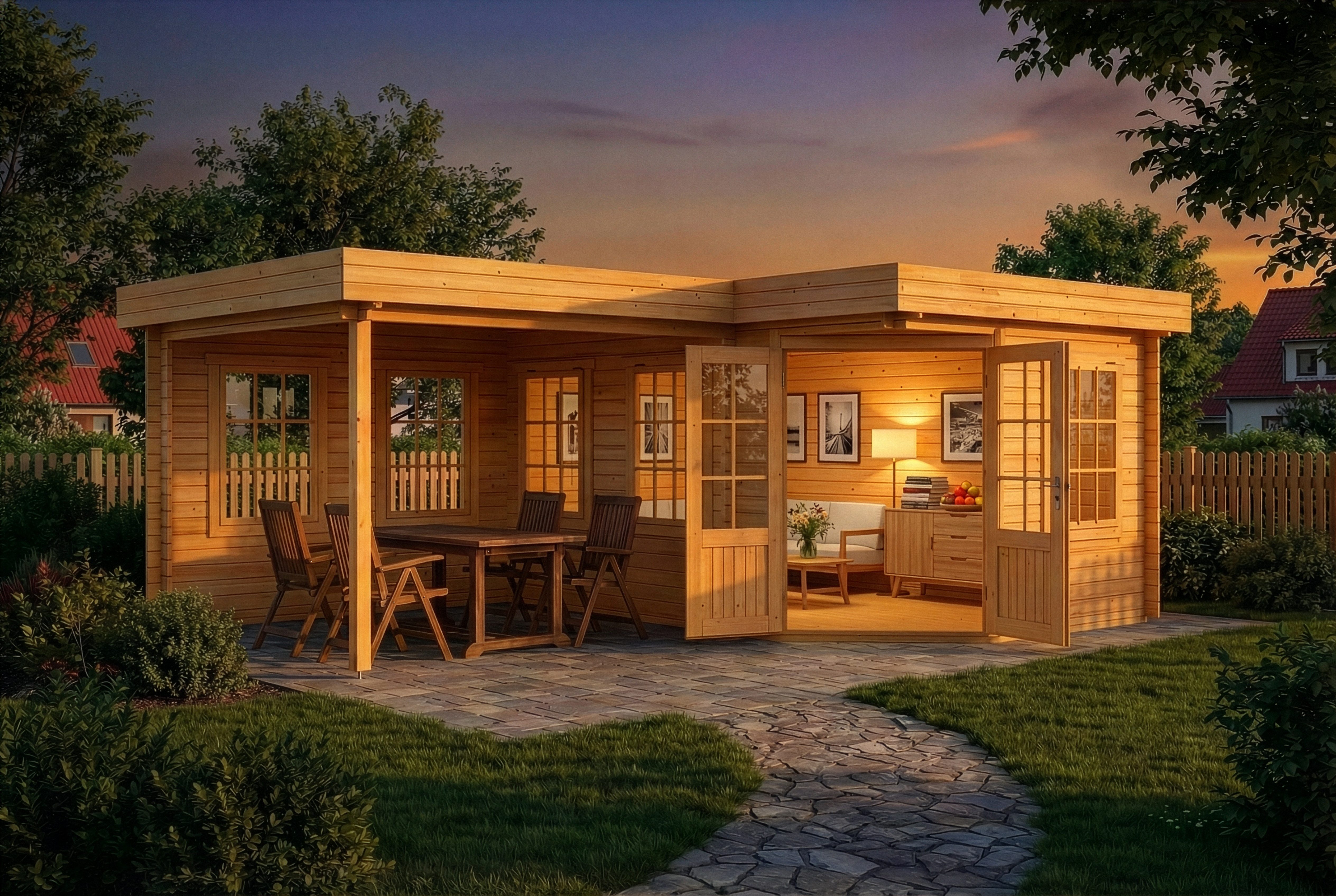 Alpholz Gartenhaus Holz 5-Eck Pepe, BxT: 618x462 cm, in Imprägniert (Pinie) mit 28mm Wandstärke