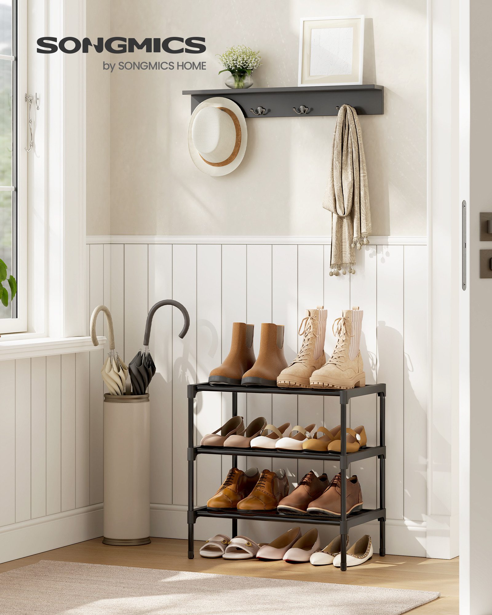 SONGMICS Schuhregal, Schuhablage schmal, Schuh-Organizer Metall