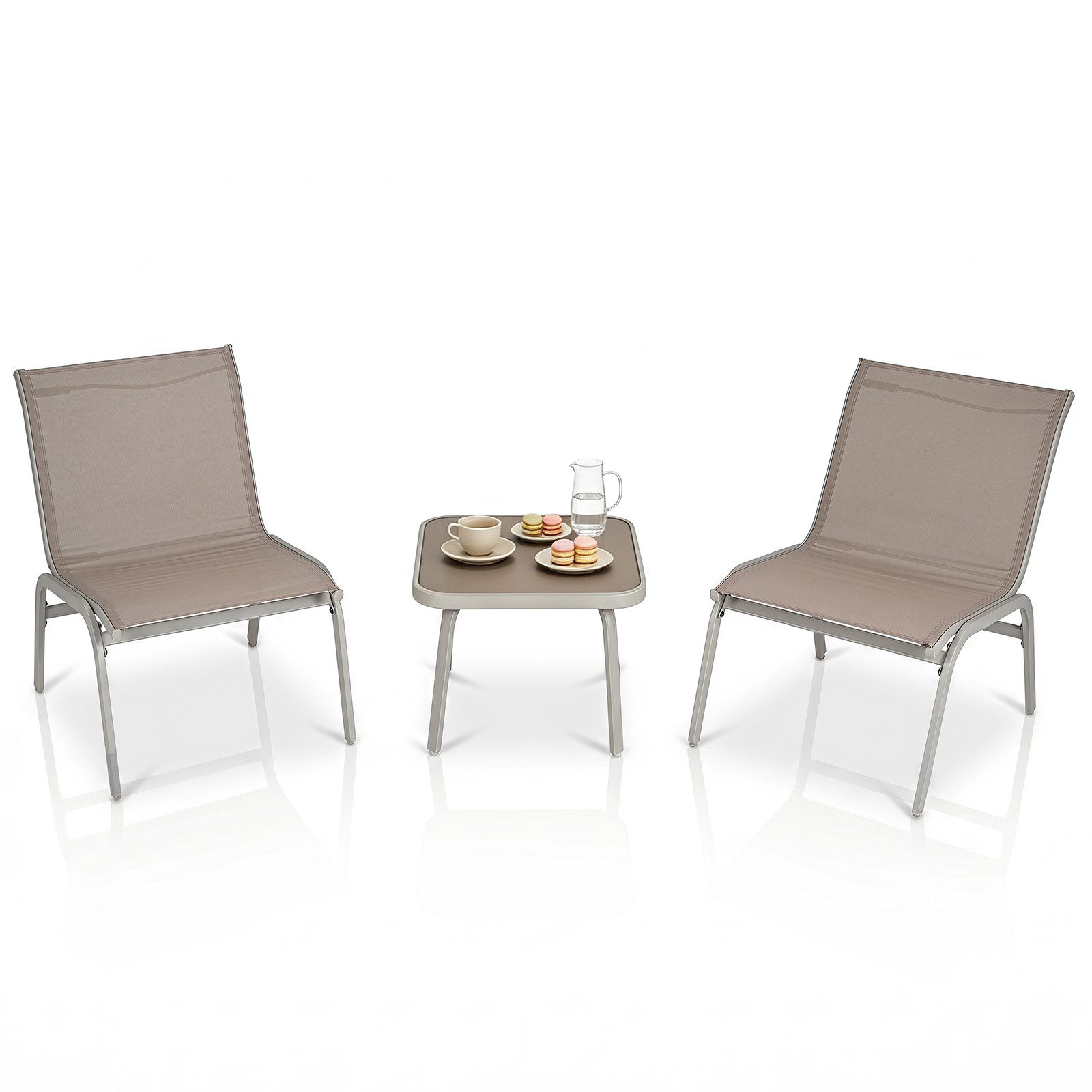 KOMFOTTEU Balkonset, (3-tlg), Sitzgruppe mit Glasplatte, für Garten, Terrasse & Balkon, Beige