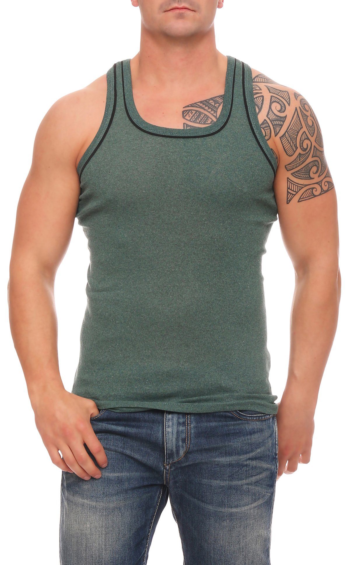 in 6x Achselhemden grau-bordeaux-hellblau-dunkelblau-grün Herren Unterhemd (6-St) underwear Cocain Europa Vollachsel produziert Unterhemden