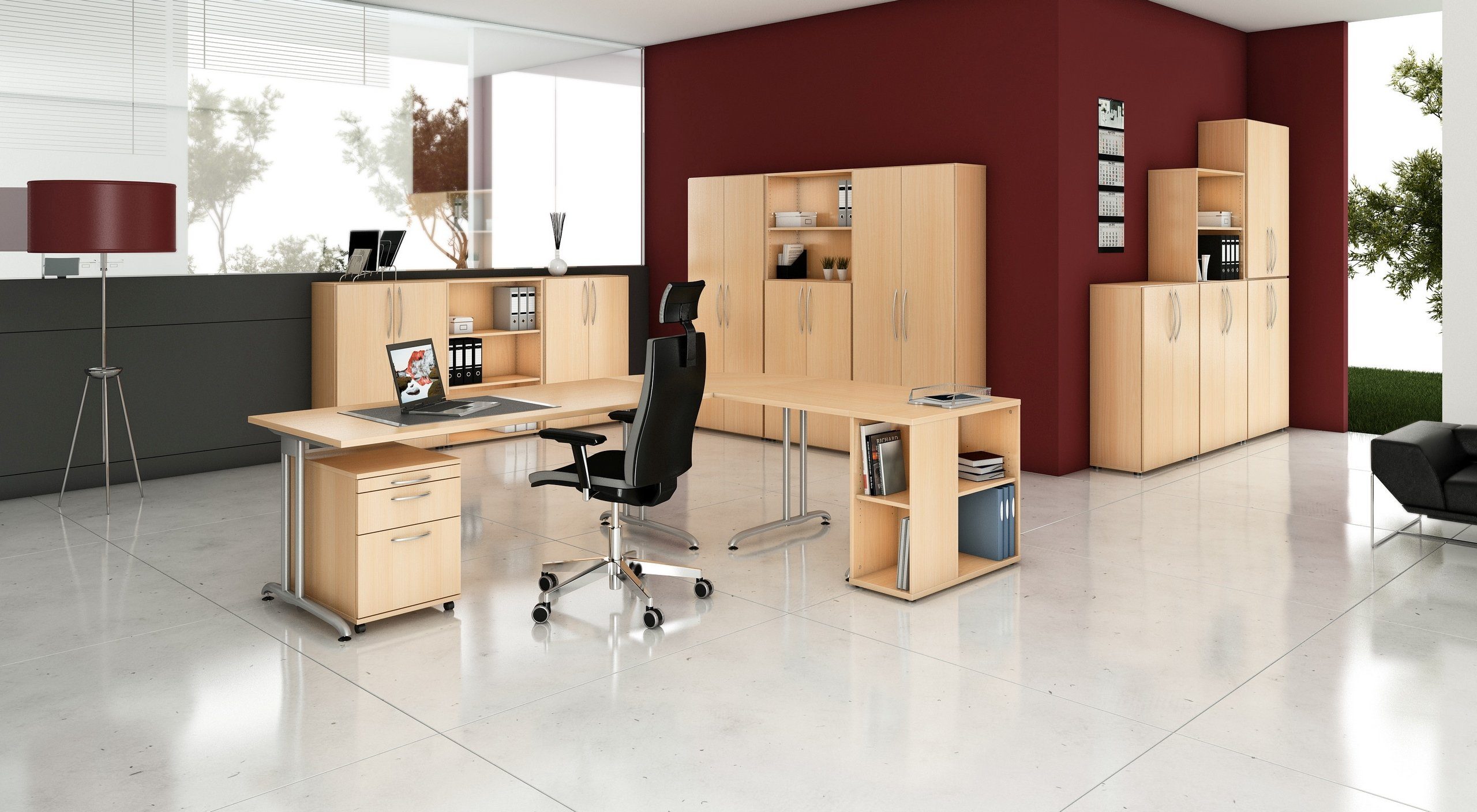 cm 120 Serie-B, - x bümö Schreibtisch 200 Dekor: Eckform: Buche Schreibtisch