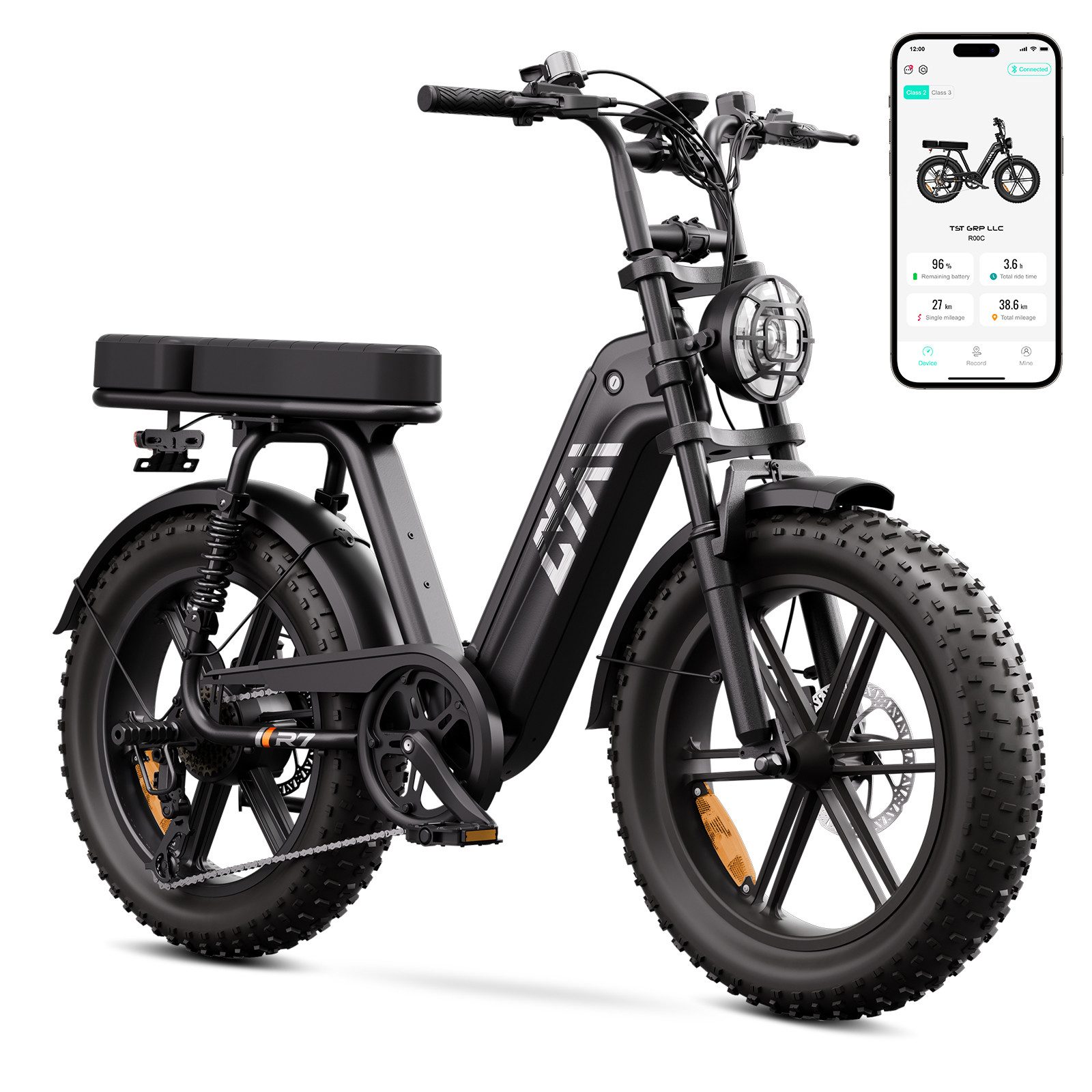 SISIGAD E-Bike Mountainbike 20'' Fat Tire E-Bike 48V 15AH,250W, Herausnehmbarer Akku, APP, R7, Shimano, Heckmotor, 720 Wh, 7-Gang Schaltung,100 km Reichweite(PAS) für Alltag und Freizeit