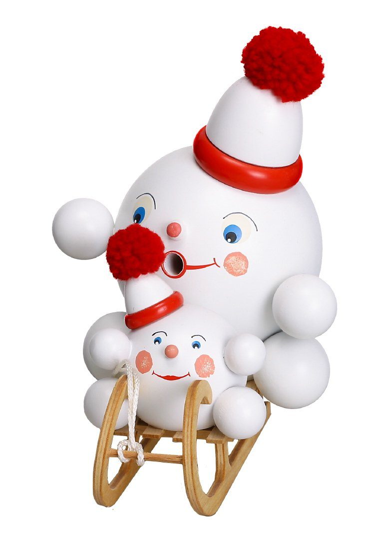 Räuchermännchen Räucherfigur Räucherschneeball auf Schlitten rot BxHxT ca 18 x 18 x