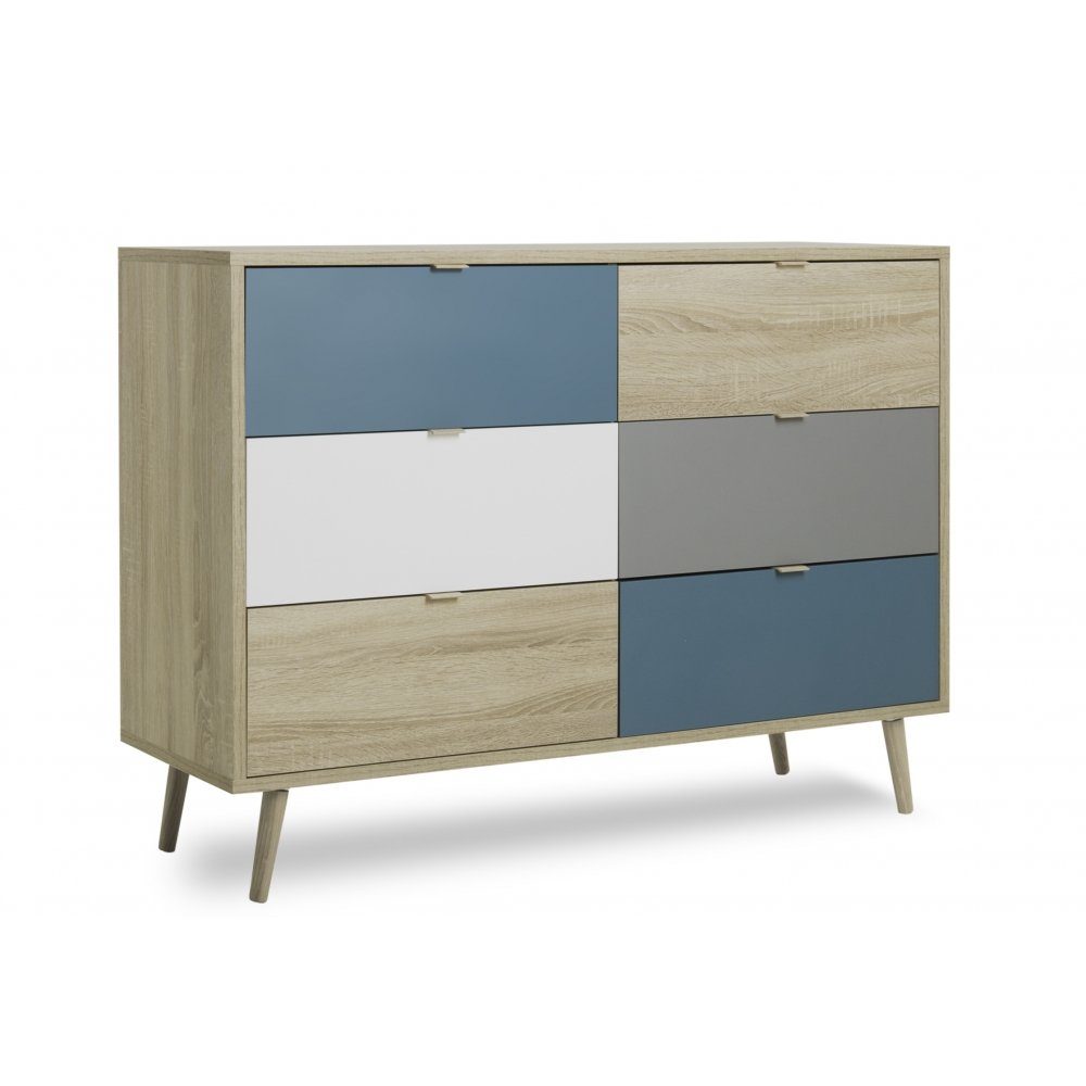 Finori Kommode Kommode Beistellkommode Sideboard CUBA 3 Eiche Sägerau Nb./bunt