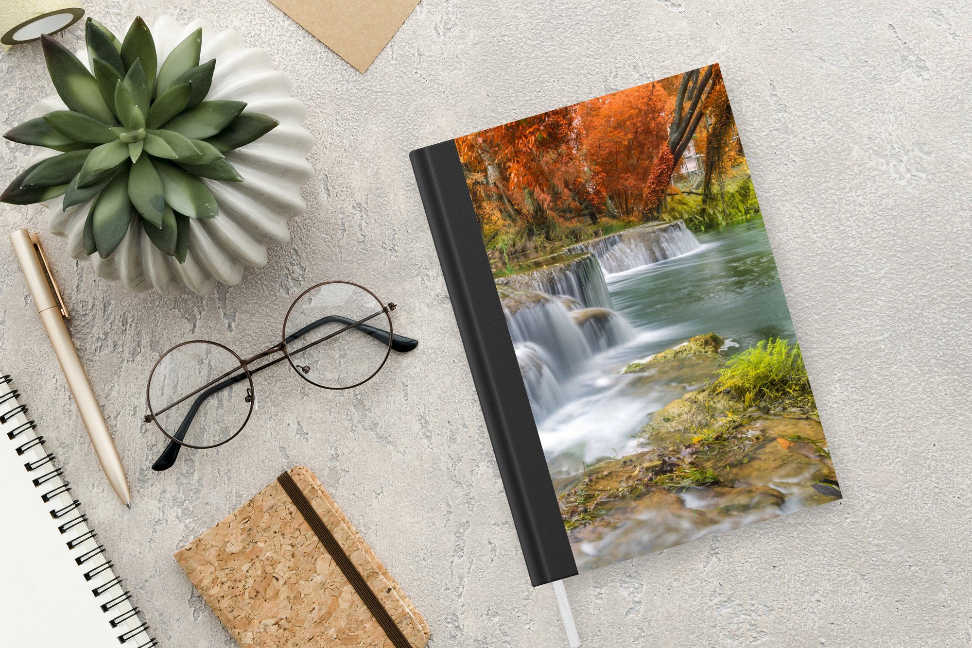 Notizbuch - Journal, Herbst Merkzettel, Notizheft, 98 - - A5, MuchoWow Bäume, Tagebuch, Natur Haushaltsbuch Seiten, Wasserfall