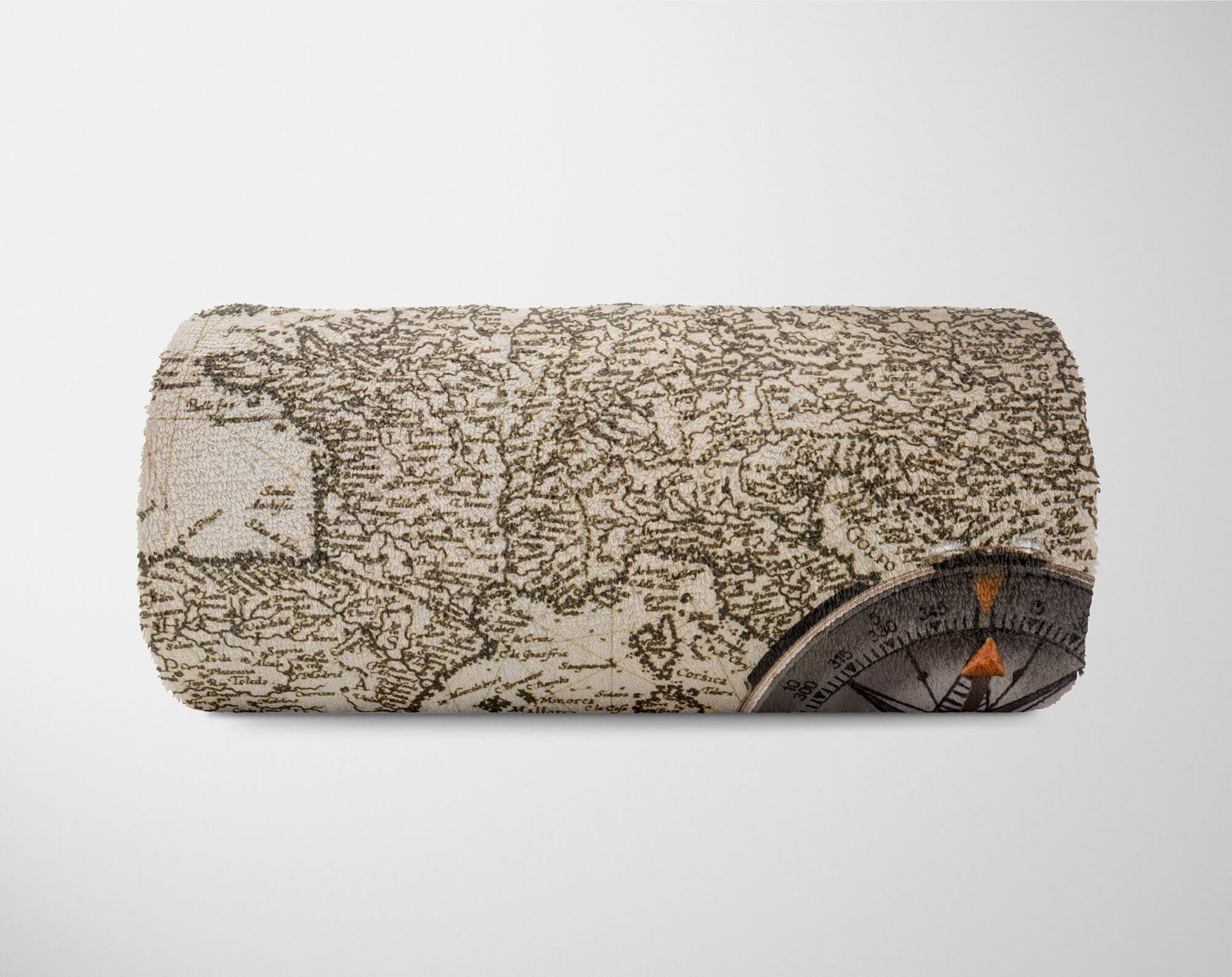 Saunatuch Strandhandtuch Handtuch Baumwolle-Polyester-Mix Handtücher Kompass, Handtuch Weltkarte Kuscheldecke Sinus Art Fotomotiv (1-St), mit