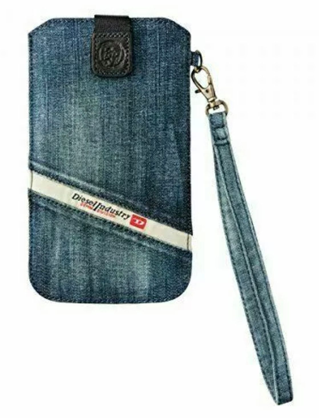 Diesel Clutch Denim Clutch Handy Bag Universal Mini-Tasche aus Jeansstoff, Klettverschluss oben, Diesel Leder-Patch, stabile Verarbeitung