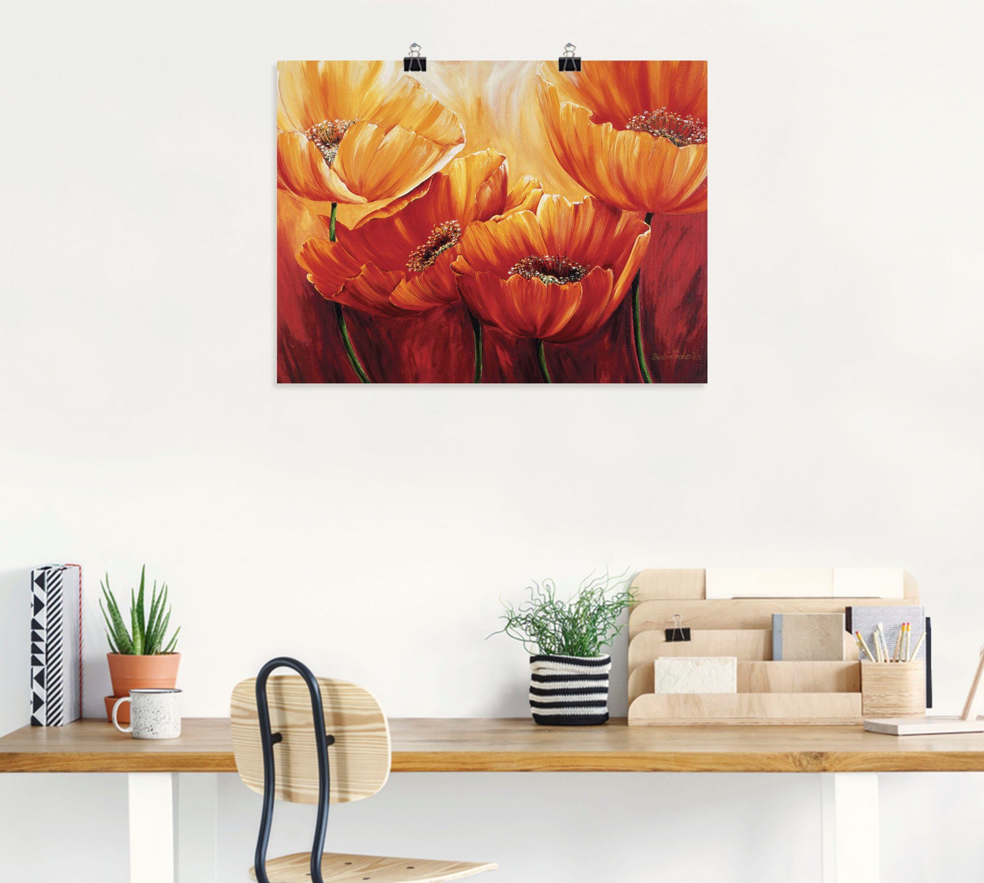 oder Größen Vier St), (1 Wandbild Artland als versch. in Poster Wandaufkleber Leinwandbild, Blumen Mohnblumen,