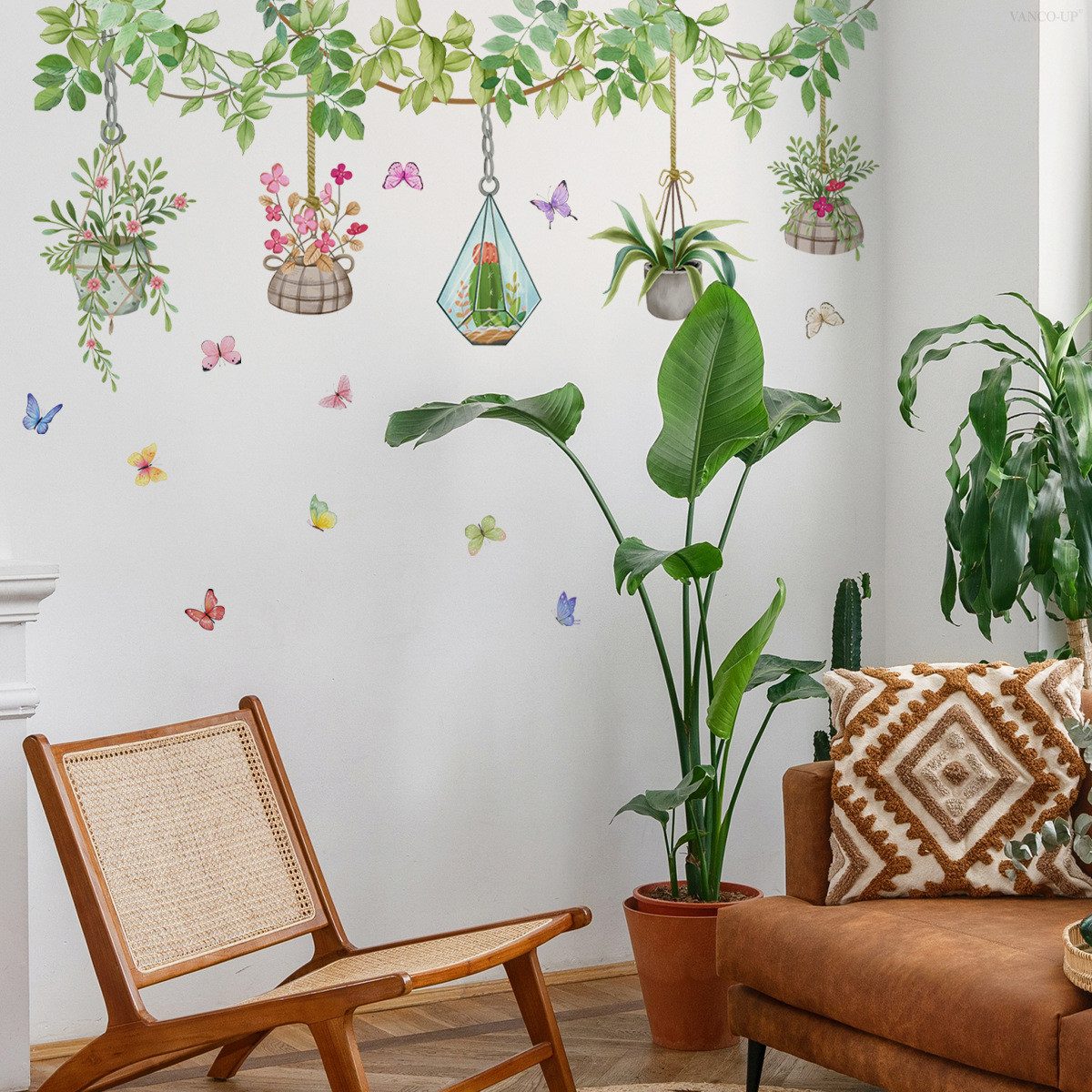 Diwzbyn Wandsticker Wandtattoo Grüne Blätter Pflanzen Blume Wandsticker Selbstklebende, Tapete Ranke Efeu Rebe Blumentopf Wandbilder Wanddeko