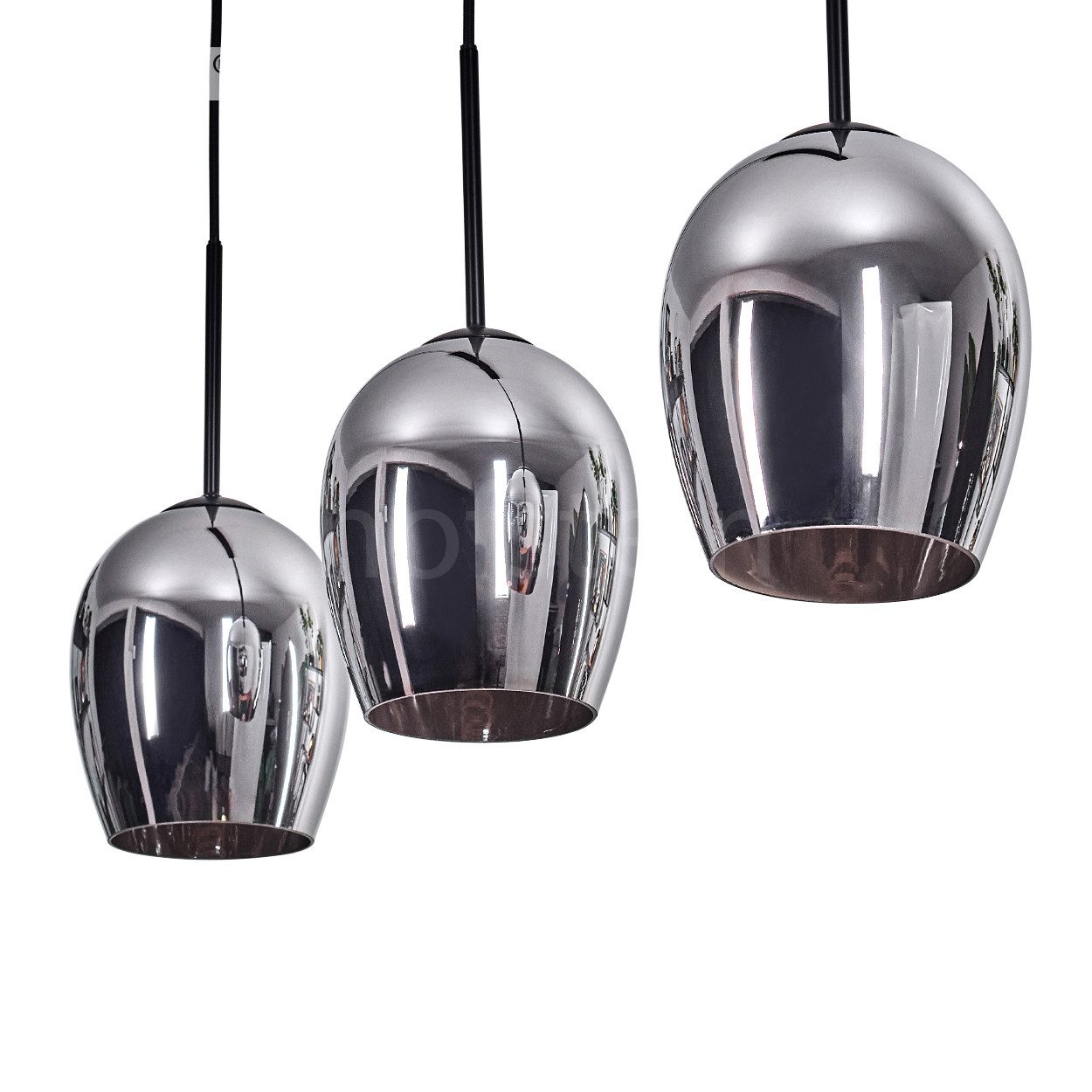 hofstein Pendelleuchte Pendellampe aus Metall/Glas in Schwarz/Chromfarben, ohne Leuchtmittel, Leuchte mit Glasschirmen (15cm),max. 150cm, 3 xE27, ohne Leuchtmittel