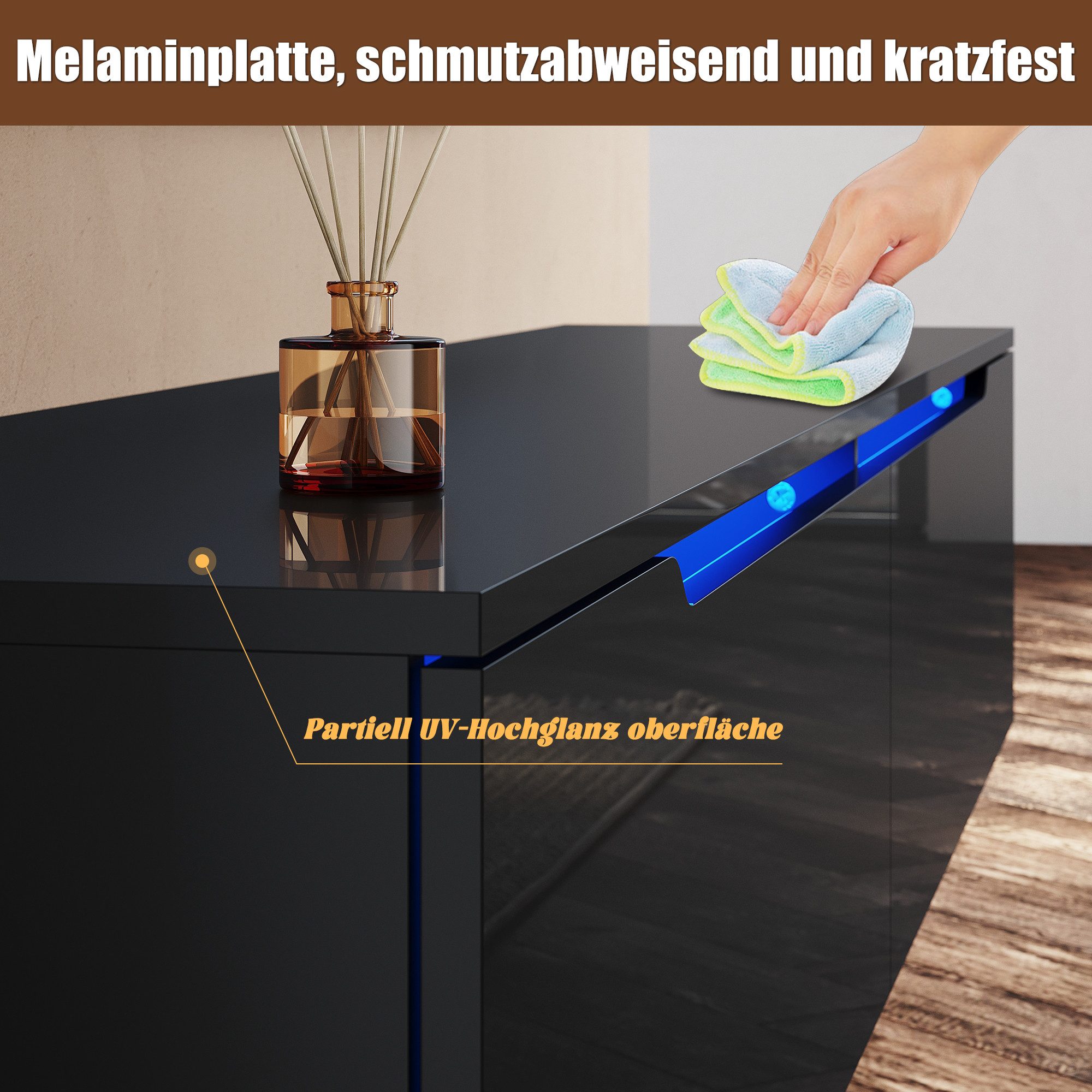 SONNI TV-Schrank Lowboard TV Schrank weiß/schwarz Hochglanz 100-180cm
