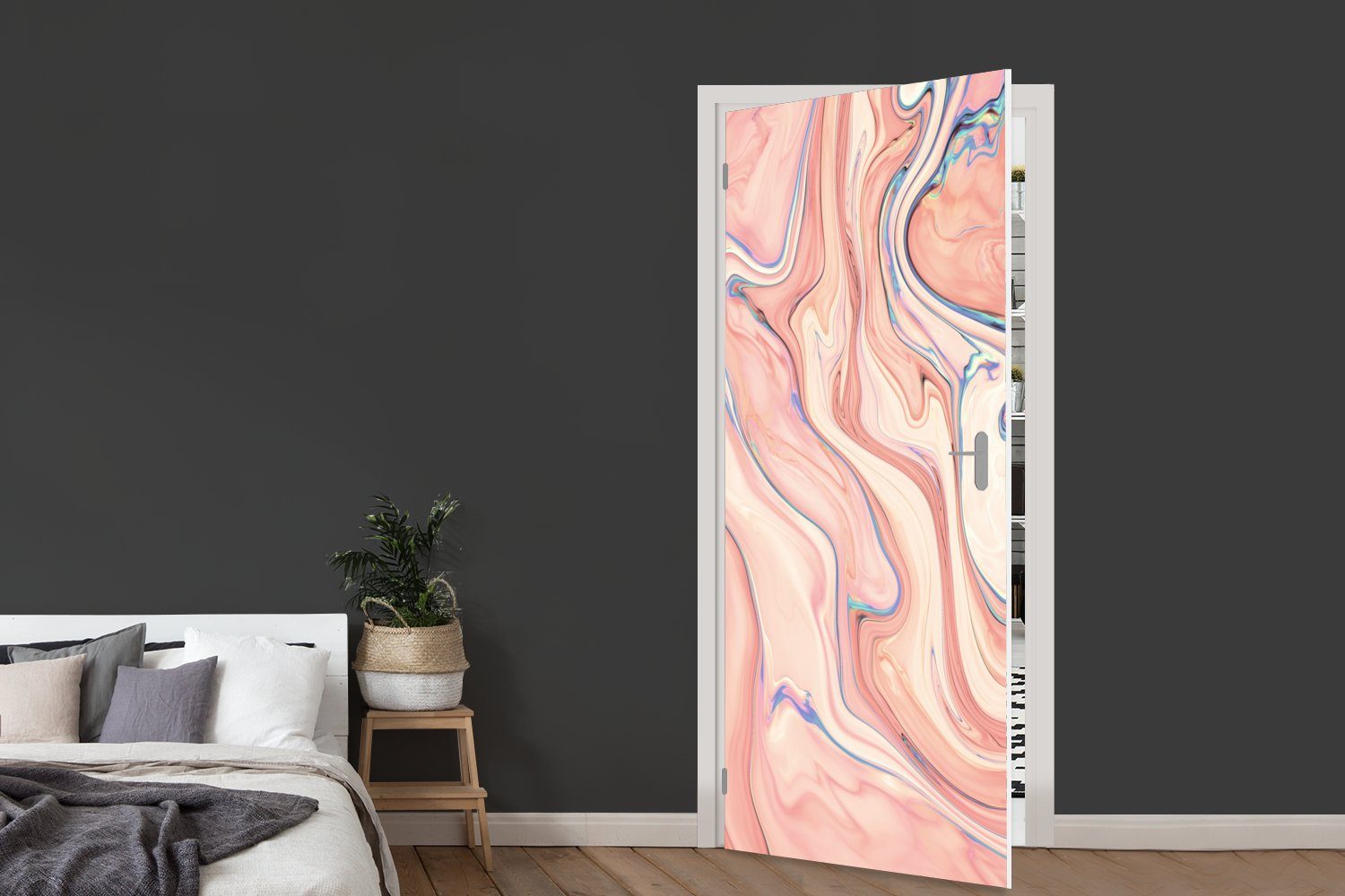 MuchoWow Türtapete Marmor Tür, bedruckt, (1 - cm - für 75x205 Abstrakt, St), Rosa Pastell - Blau Matt, Fototapete Marmoroptik Türaufkleber, - 