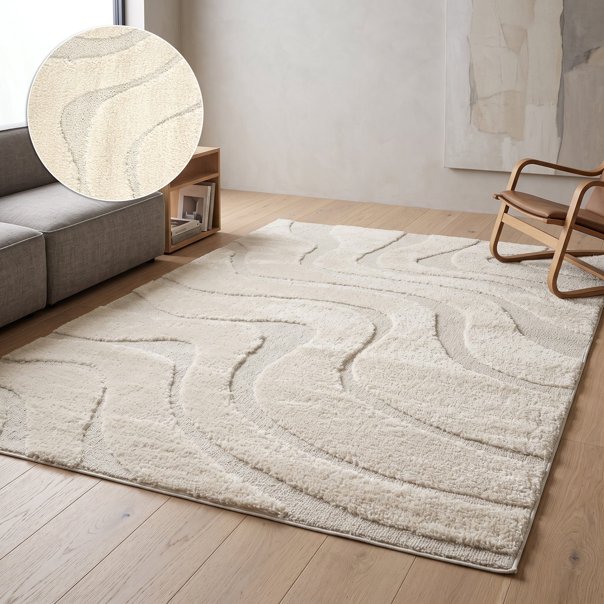 OTTO home Teppich Flowa, Wellenmuster, Hoch-Tief, rechteckig, Höhe: 20 mm, Modernes Design, 3D Optik, Designteppich, Wohnzimmer