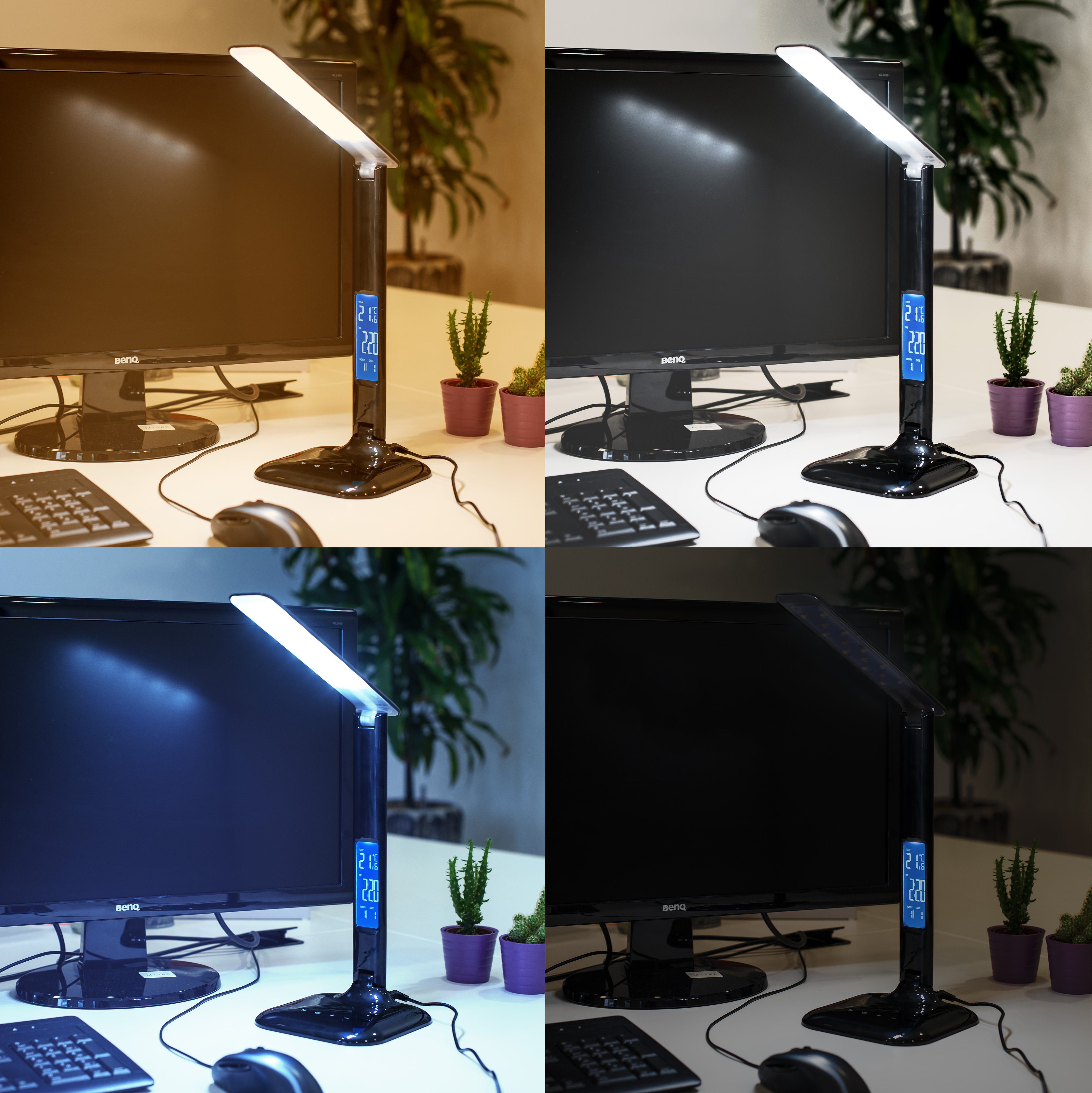 LED Schwarz kwmobile Display Tischleuchte Schreibtischlampe Ladefunktion LED Dimmbare und LCD USB mit