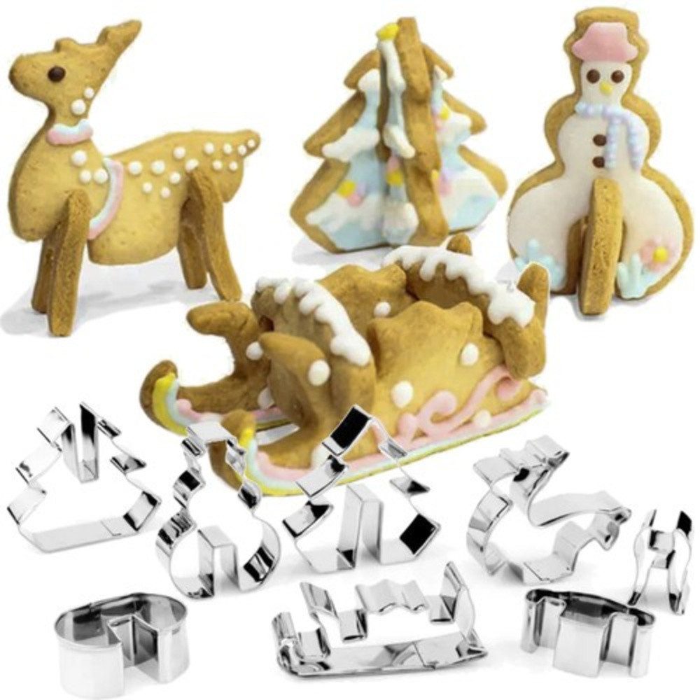 Ruhhy Ausstechform Plätzchenformen Weihnachten, Edelstahl, (Spar-Set, 8-St., langlebig praktisch), schnelle und große Menge gepresster Keks