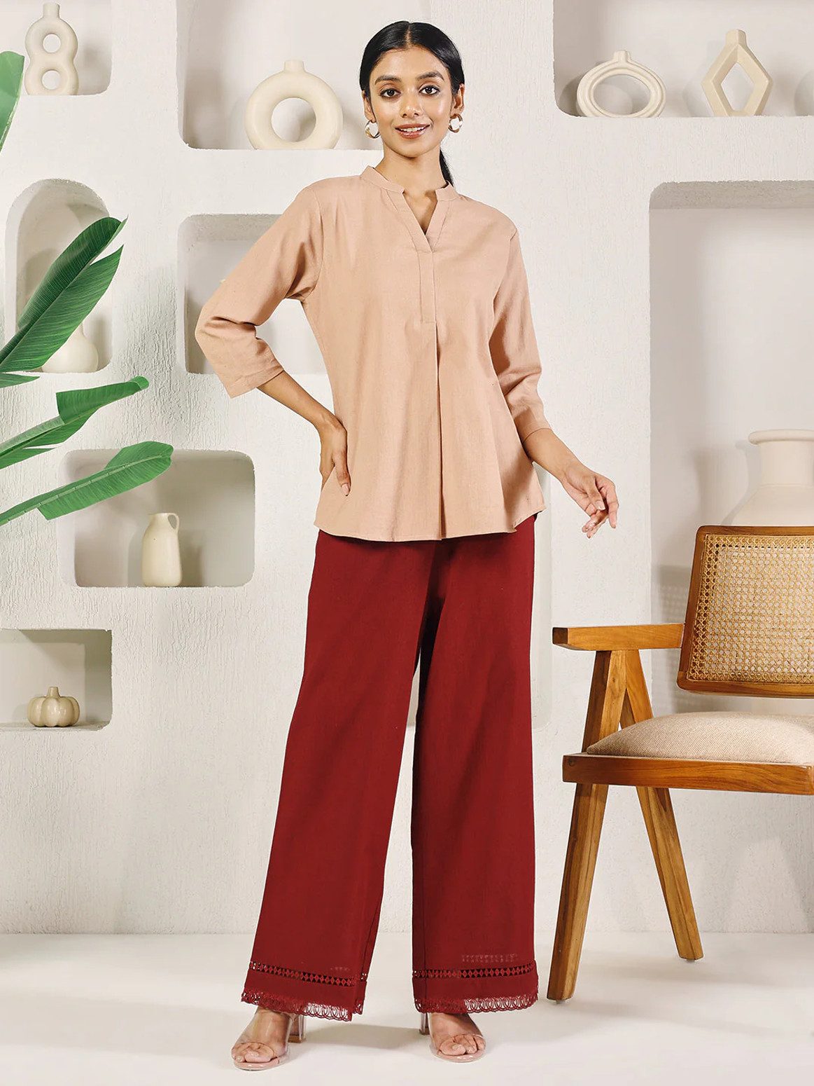 PfauGermany Palazzohose FIORRA Cotton Solid Palazzo