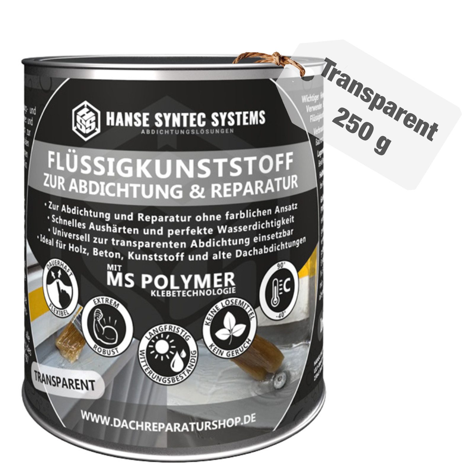 Hanse Syntec Systems Dichtstoff Premium Flüssigkunststoff TRANSPARENT wasserdichter Anstrich, Gebrauchsfertig, (1-tlg), kein Vergilben, 100% Transparent, Silikonfrei, sehr ökologisch