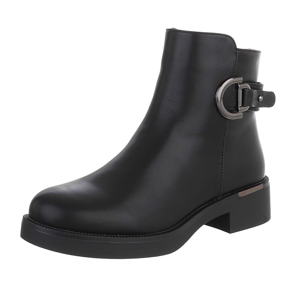 Ital-Design Damen Ankle Boot mit Schnalle und Blockabsatz Stiefelette (92355178) Blockabsatz Flache Stiefeletten in Schwarz
