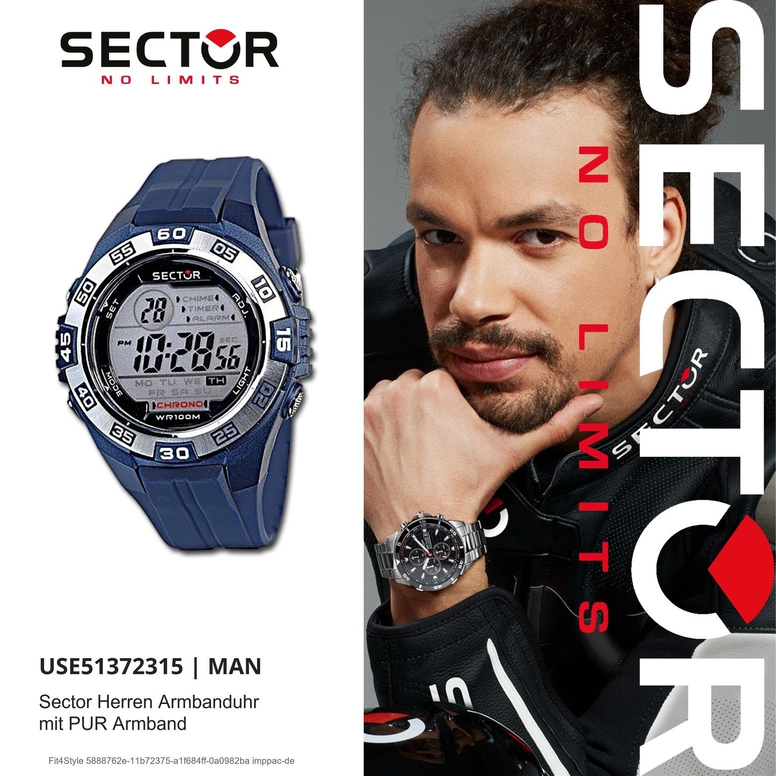 45mm), Sector Sector Armbanduhr rund, Digital, Herren Fashion Herren groß (ca. Armbanduhr blau, PURarmband Chronograph