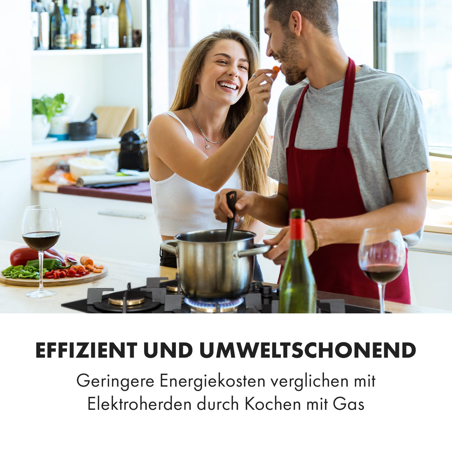 Klarstein Gas-Kochfeld Goldflame 5 Gaskochfeld 5-flammig 10,4 kW Messing Erdgas Glas, Einbau Gas Kochfeld Gasherd 5 Platten Kochplatte Einbaukochfeld