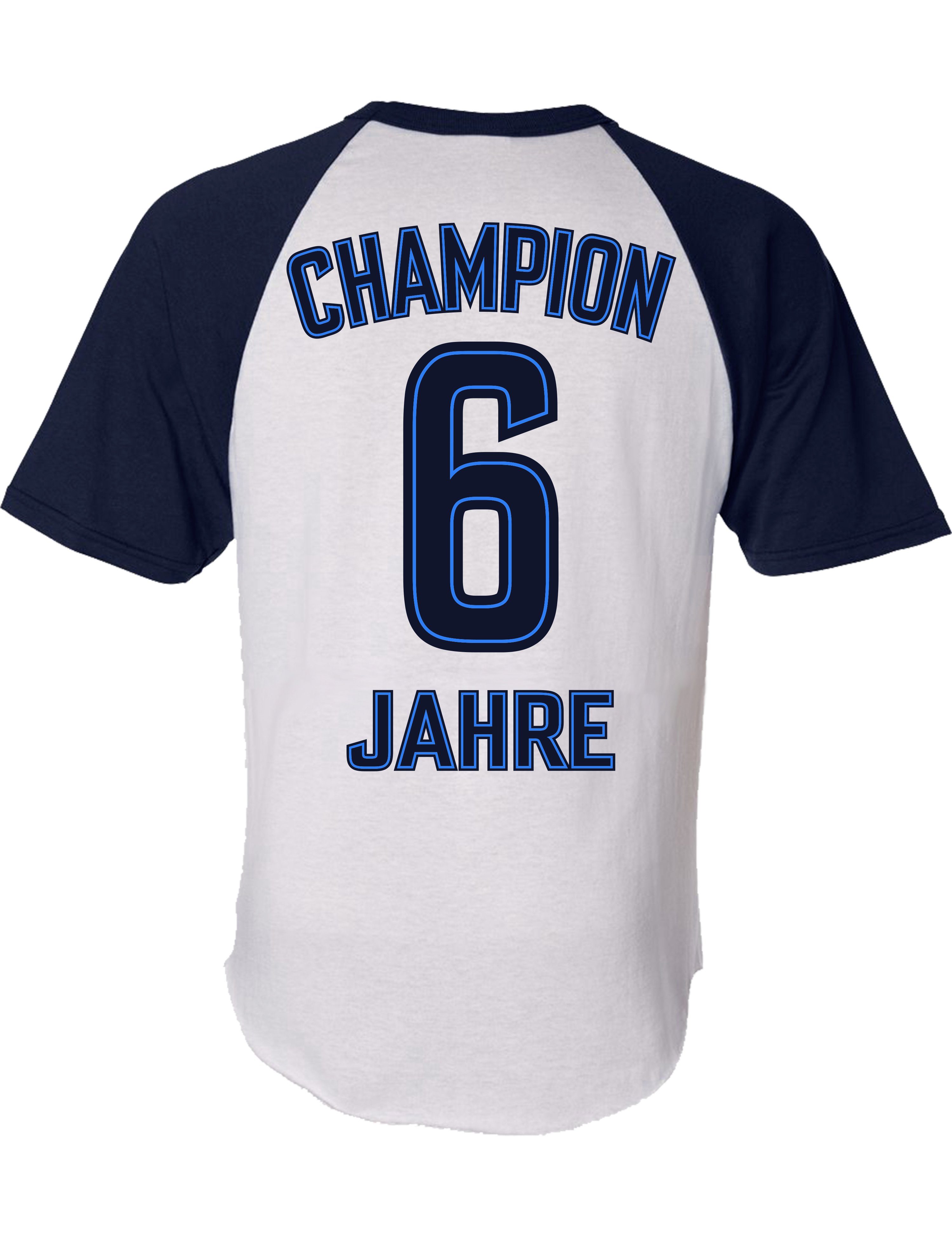 Baddery Print-Shirt Jungen Fußball Shirt in Trikot-Optik 6. Geburtstag: "Champion 6 Jahre", hochwertiger Siebdruck, aus Baumwolle