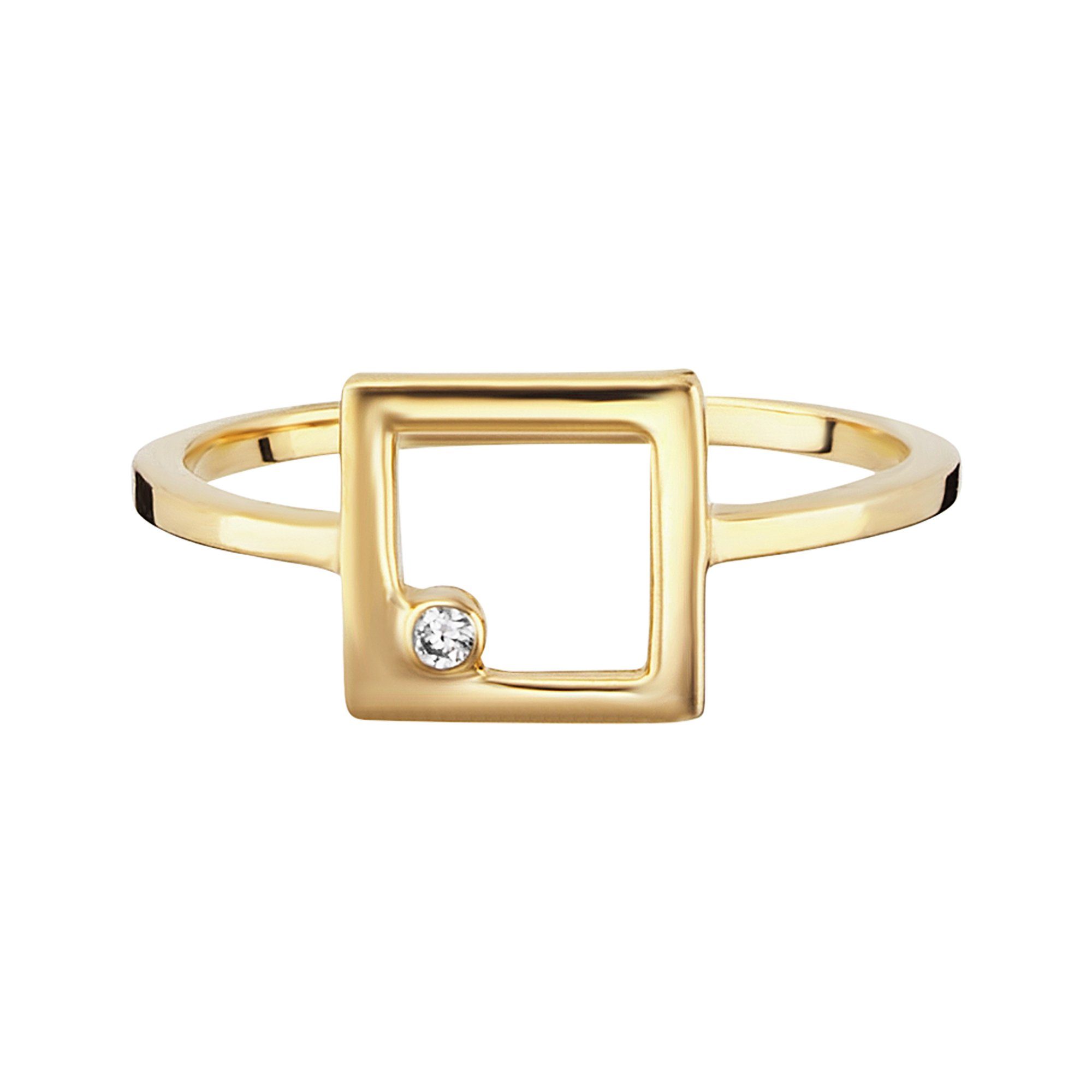 CAÏ Fingerring 925 Sterling Silbergelb vergoldet Zirkonia Viereck