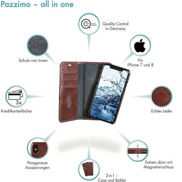 Pazzimo Handyhülle Pazzimo 2in1 Booklet + Cover Smart Case Tasche Hülle für Apple iPhone X / Xs 14,73 cm (5,8 Zoll), Farbe Braun, mit Kartenfächern