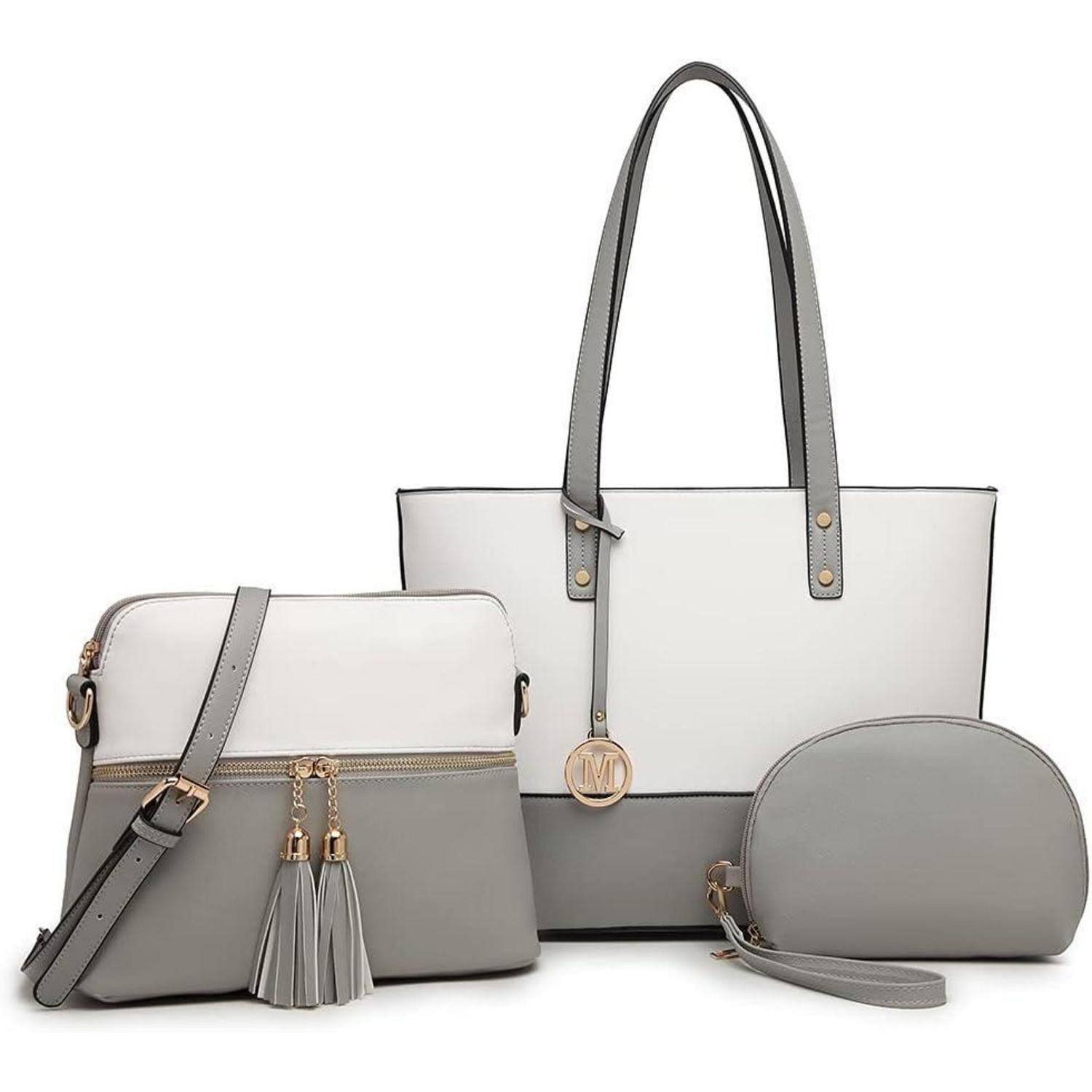 Handtasche Handtasche Damen Shopper Umhängetasche Aktentasche 1-3 Grau&weiß
