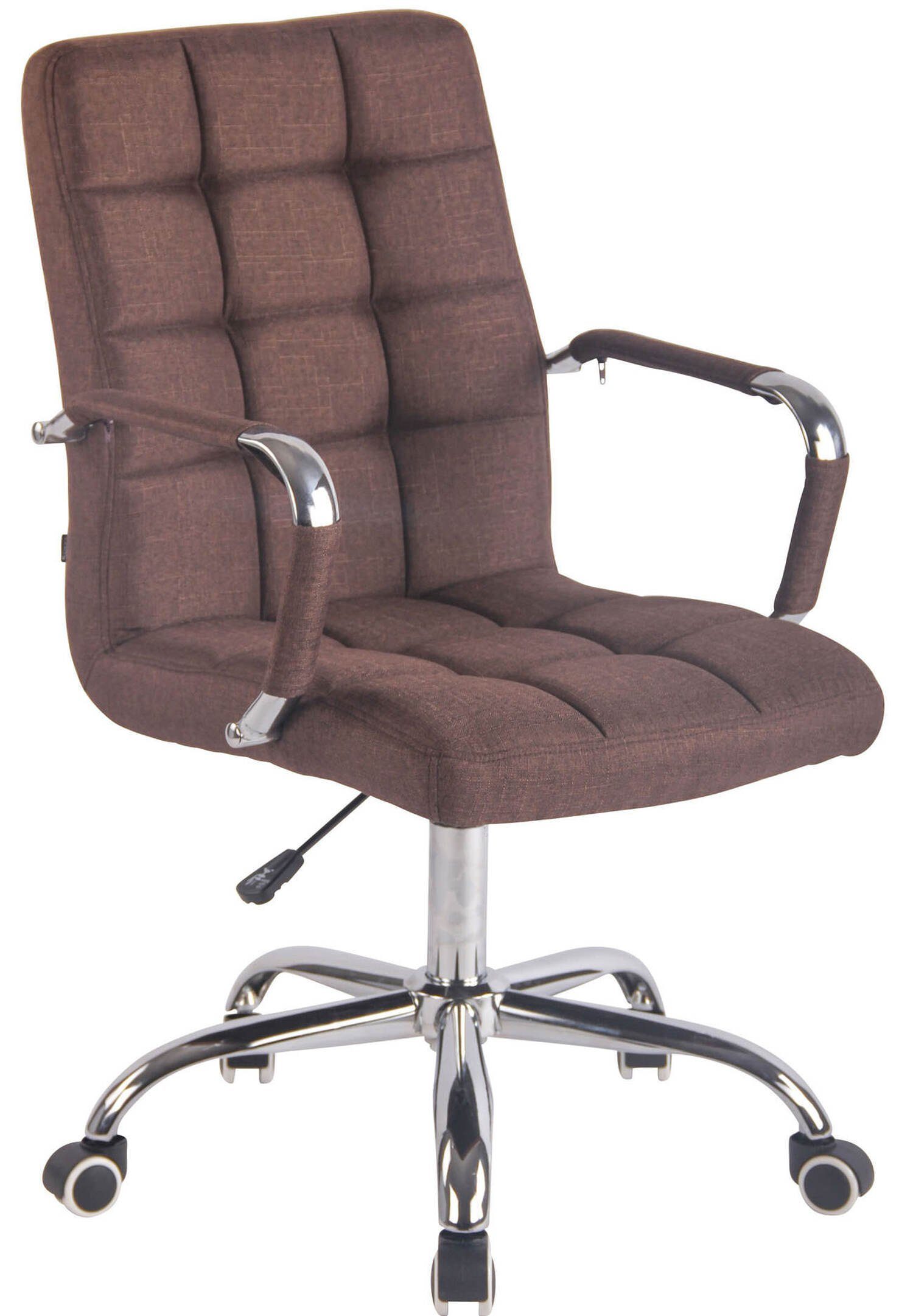 TPFLiving Bürostuhl Deal mit bequemer Rückenlehne - höhenverstellbar und 360° drehbar (Schreibtischstuhl, Drehstuhl, Chefsessel, Bürostuhl XXL), Gestell: Metall chrom - Sitzfläche: Stoff braun