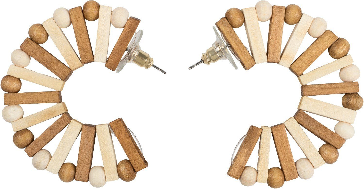 styleBREAKER Paar Creolen Holz Creolen Серьги mit Perlen und Stäbchen (2, 2-tlg)