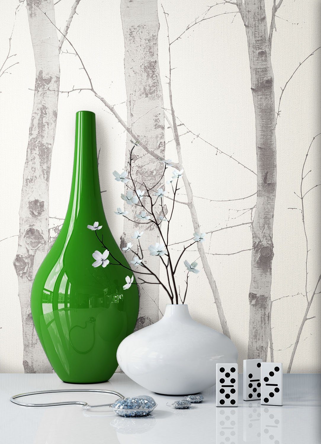 Newroom Vliestapete Muster Tapete Bäume,Äste, Blumentapete Grau Weiß Wallpaper Floral Blumen Tapete Birke Pflanzen Wohnzimmer Schlafzimmer Büro Flur, modern. € 24,99, (€ 4,69 pro 1 qm).