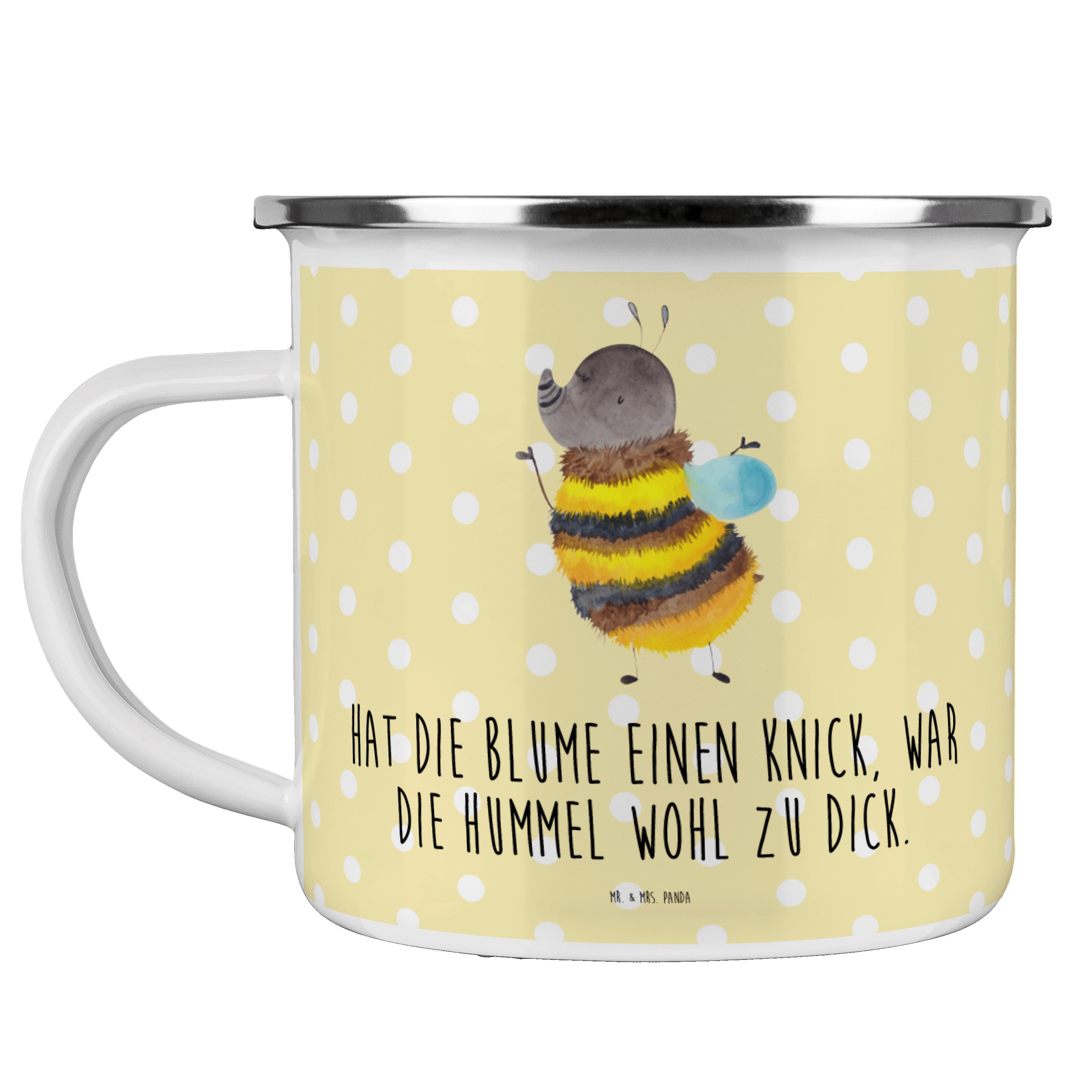 Mr. & Mrs. Panda Becher Hummel flauschig - Gelb Pastell - Geschenk, Gute Laune, Trinkbecher, Emaille | Becher