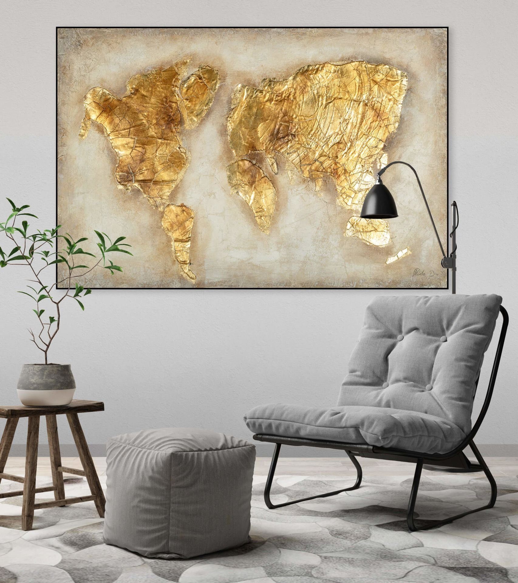 Planet Wohnzimmer HANDGEMALT Wandbild KUNSTLOFT Leinwandbild Gemälde cm, 100% Kostbarer 120x80